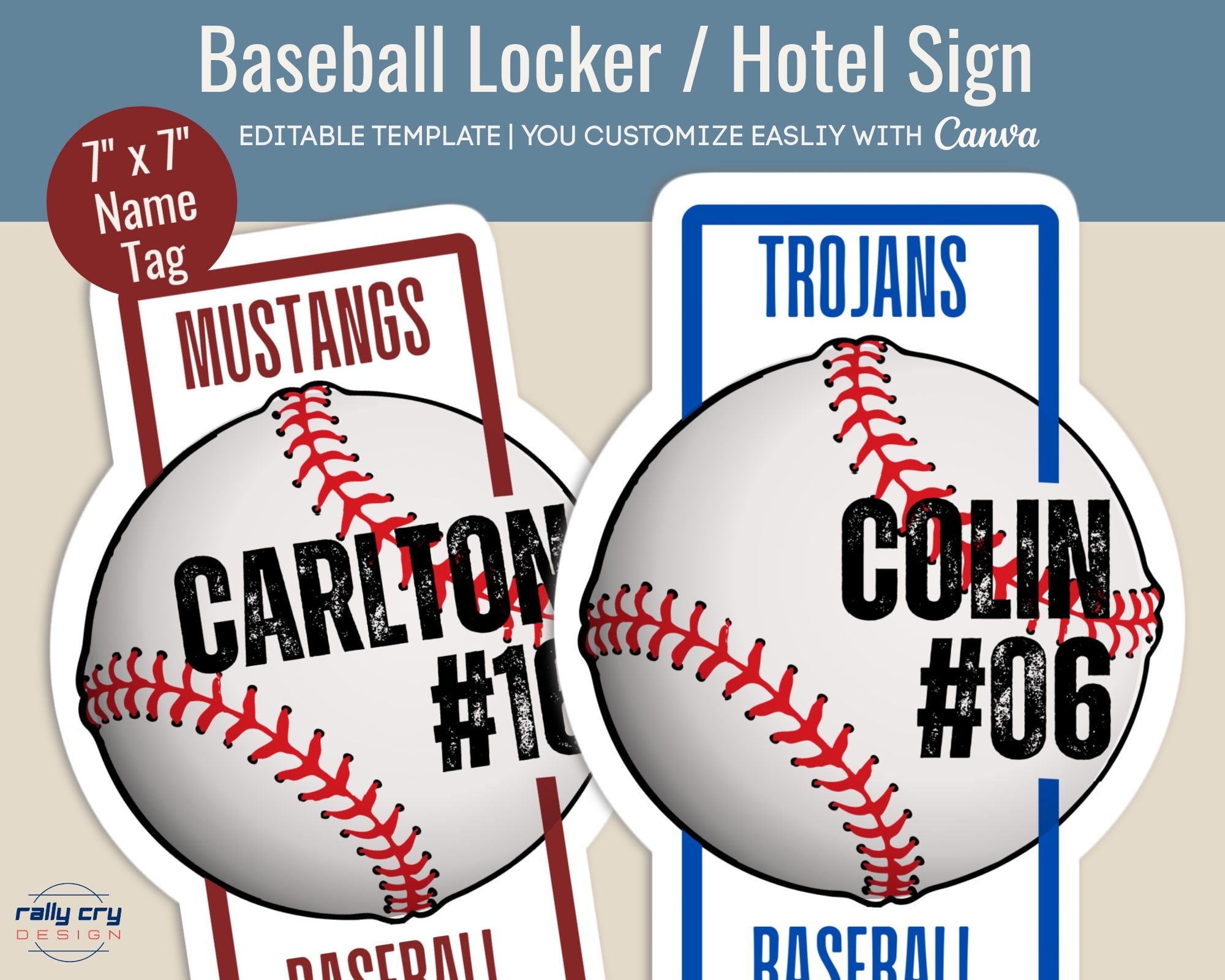 Baseball Hotel Door Sign Locker Decoration Name Tag Baseball Printable Sign Baseball Game Day Sign Customize Canva Template BSN006 Etsy