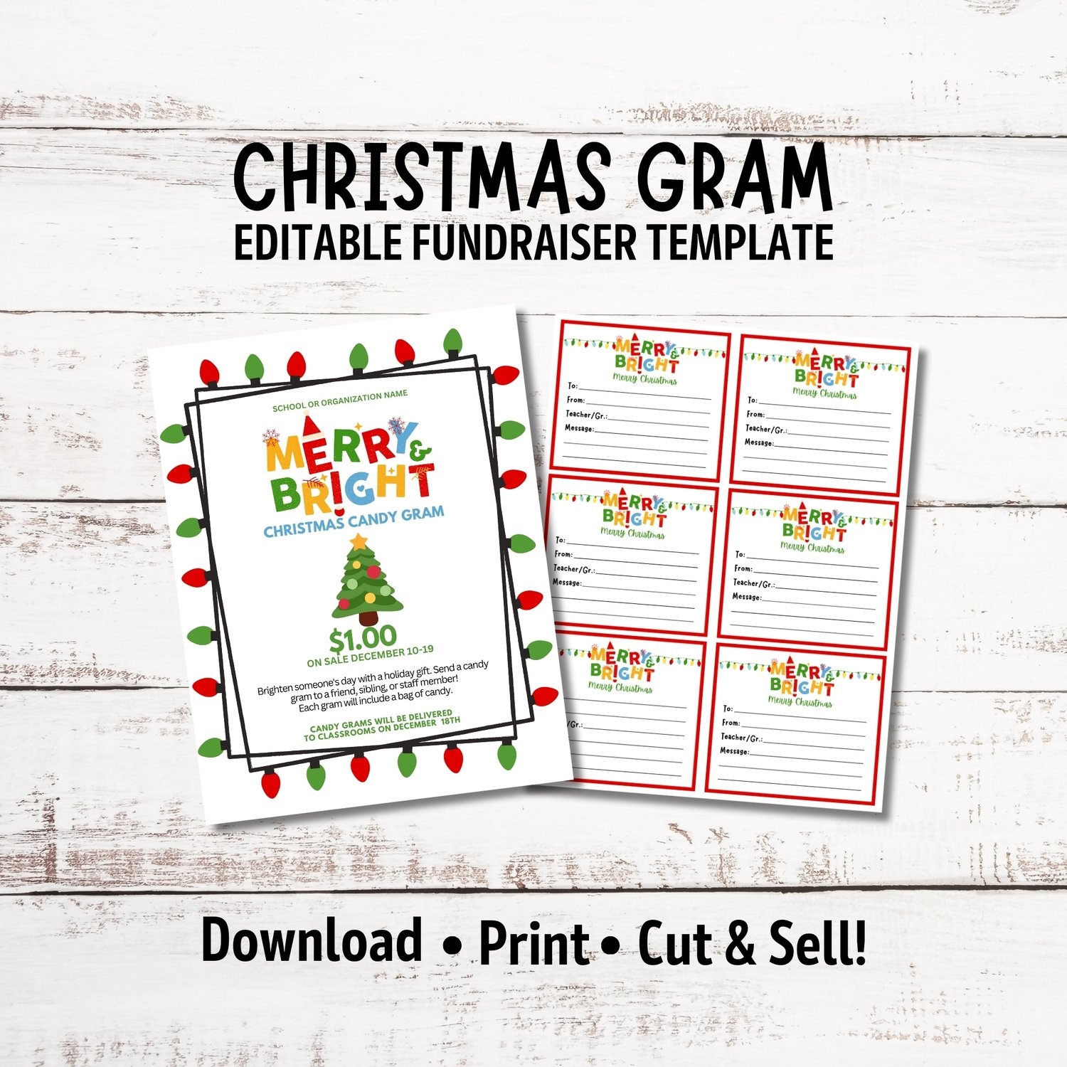 Christmas Candy Gram School Fundraiser Template Editable Holiday Candy Gram Download Merry And Bright PTA Fundraiser Payhip