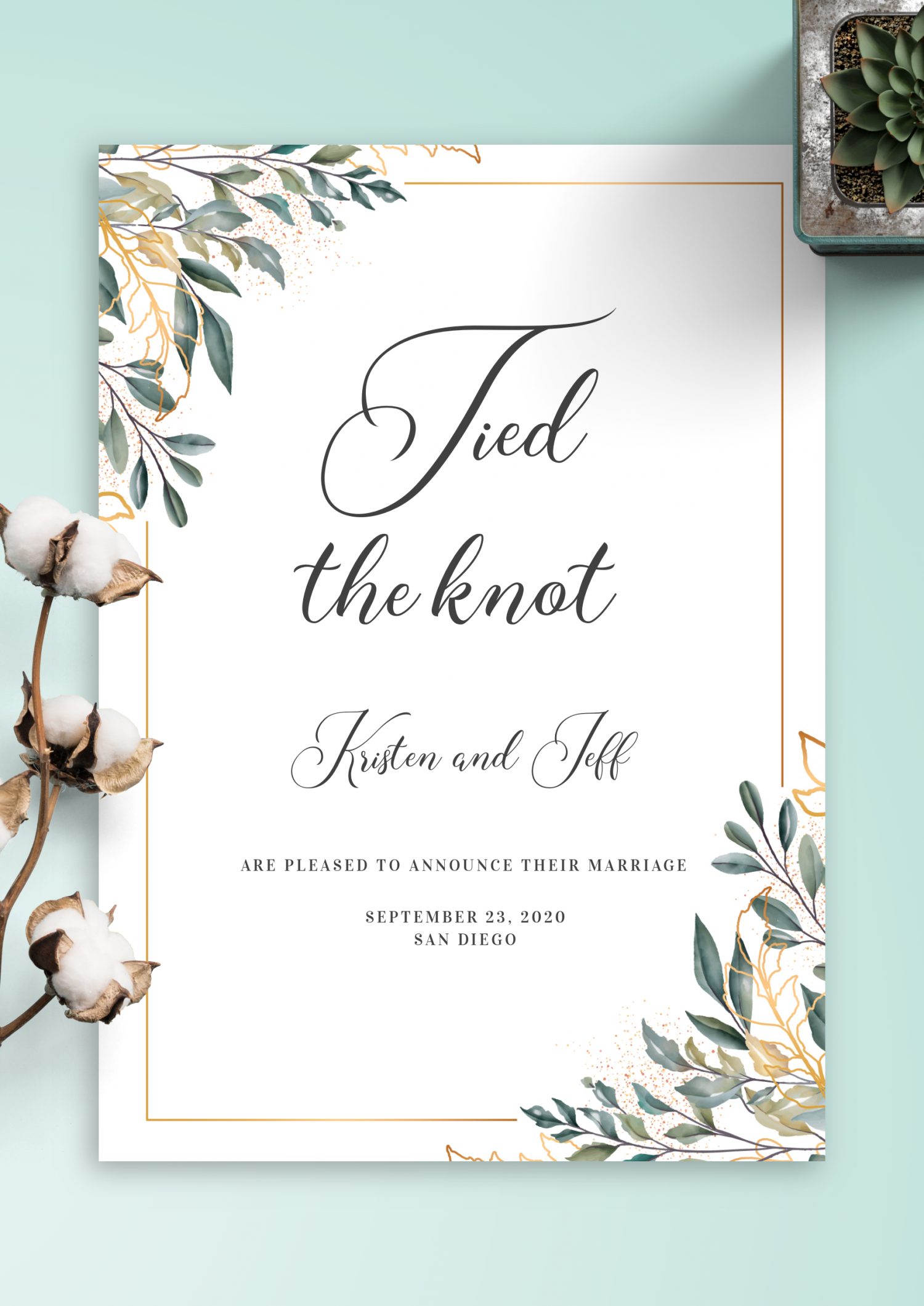 Download Printable Golden Leaves Wedding Announcement PDF Download Printable Golden Leaves Wedding Announcement PDF
