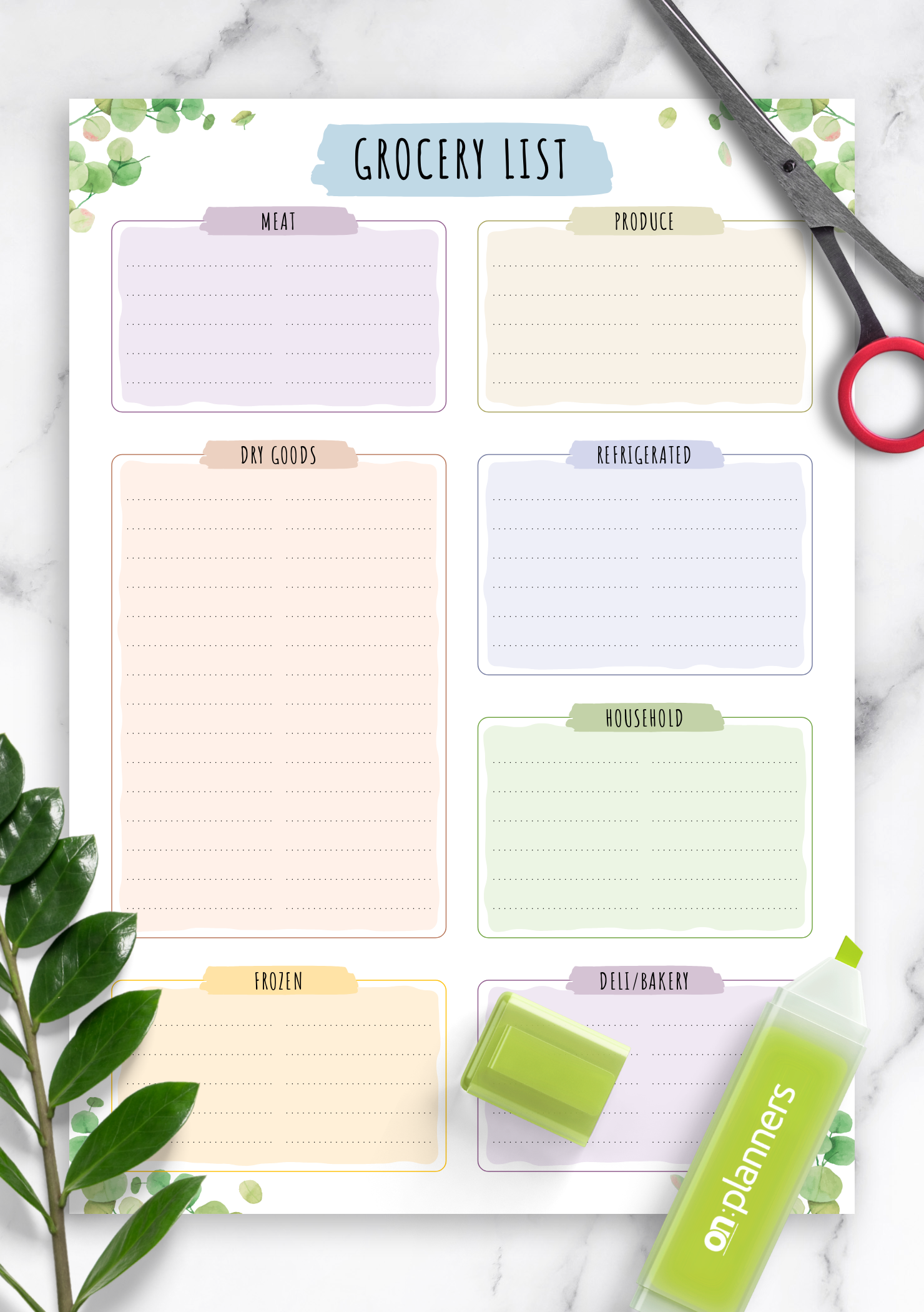Grocery List Printable Template