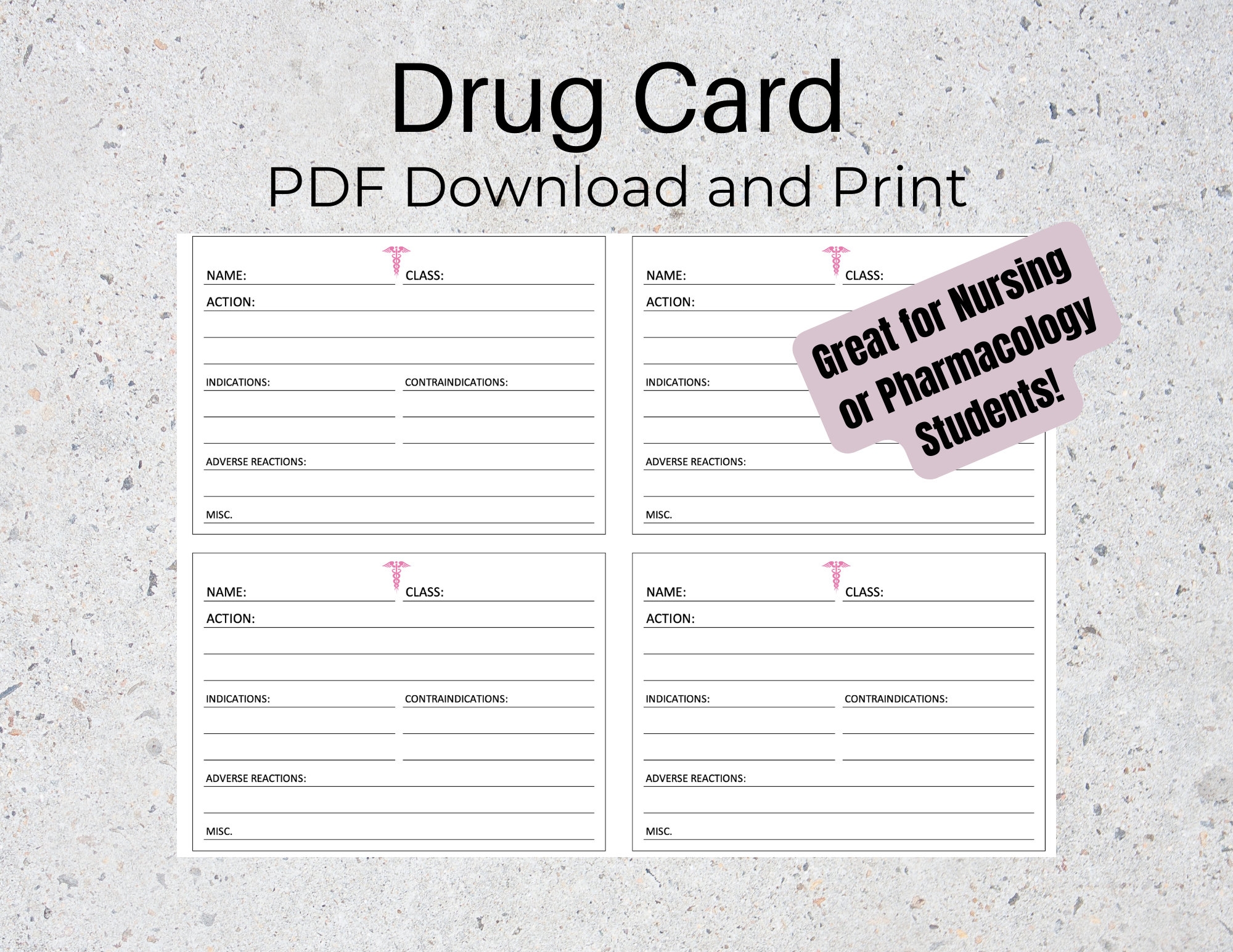 Drug Card PDF Printable Download And Print Great For Nursing Or Pharmacology School A4 US Letter Size 4 Per Sheet Etsy