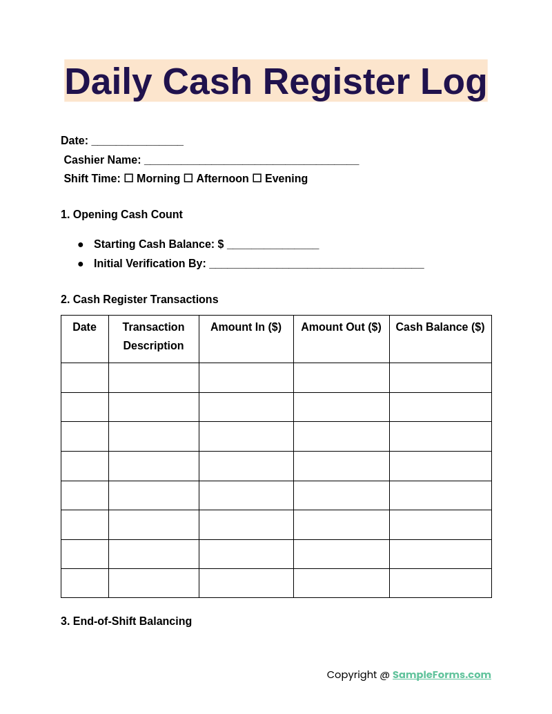 FREE 11 Daily Cash Log Samples PDF MS Word Google Docs Excel FREE 11 Daily Cash Log Samples PDF MS Word Google Docs Excel