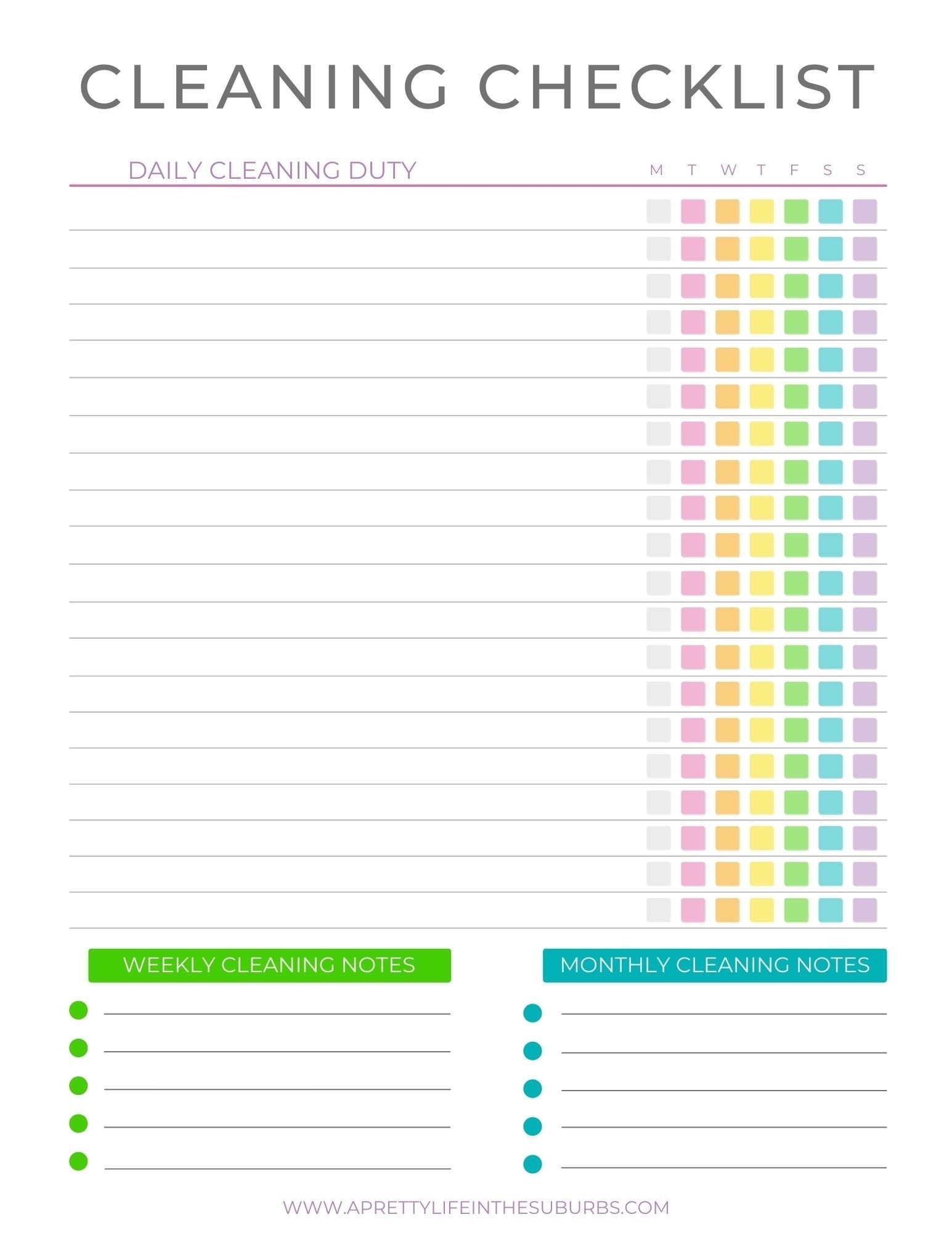 Printable Cleaning Checklist Template
