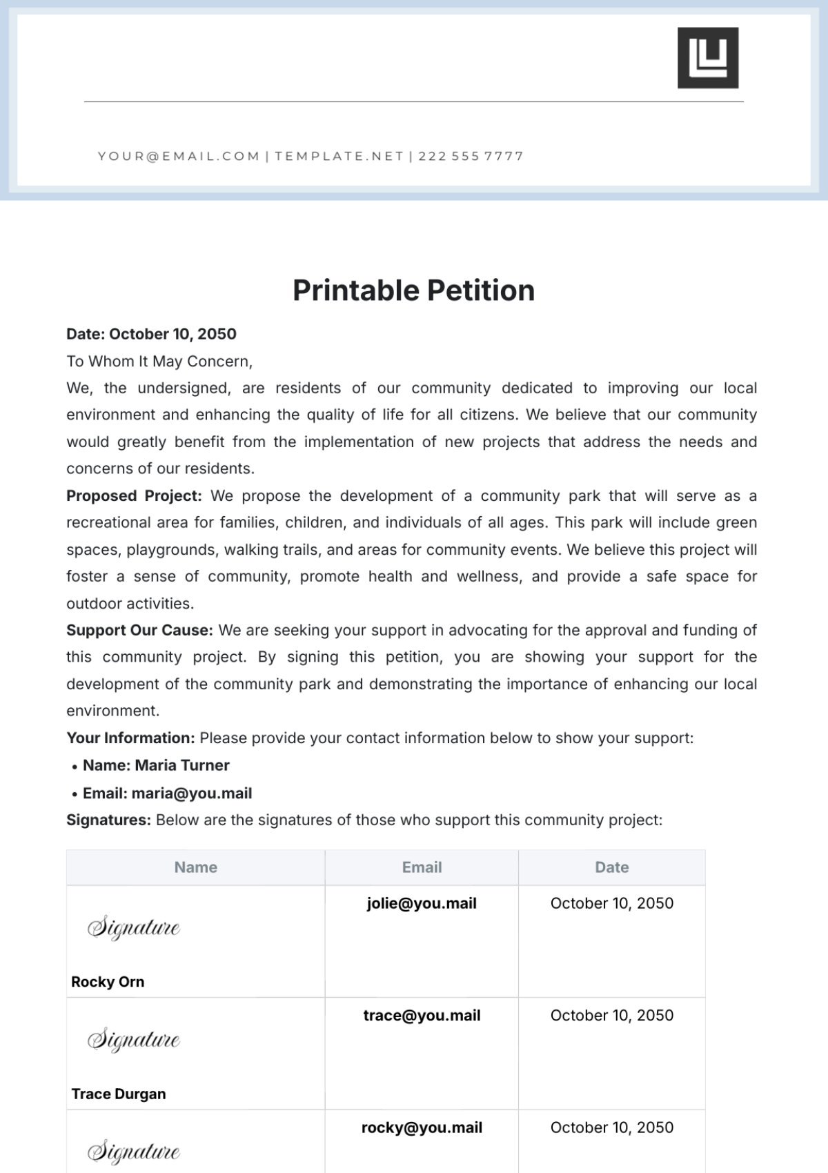 Free Printable Petition Template