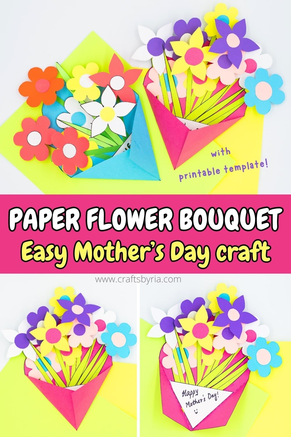 Paper Flower Bouquet Printable Mother s Day Craft For Kids Crafts By Ria