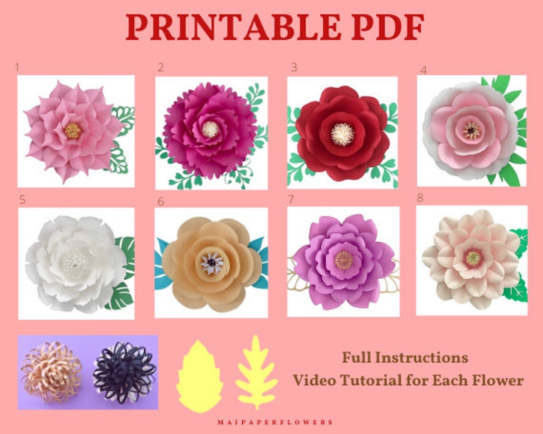Printable Paper Flower Templates PDF Combo Large Paper Flower Template PDF Flores De Papel Giant Paper Flowers Template 3D Flower Template Etsy