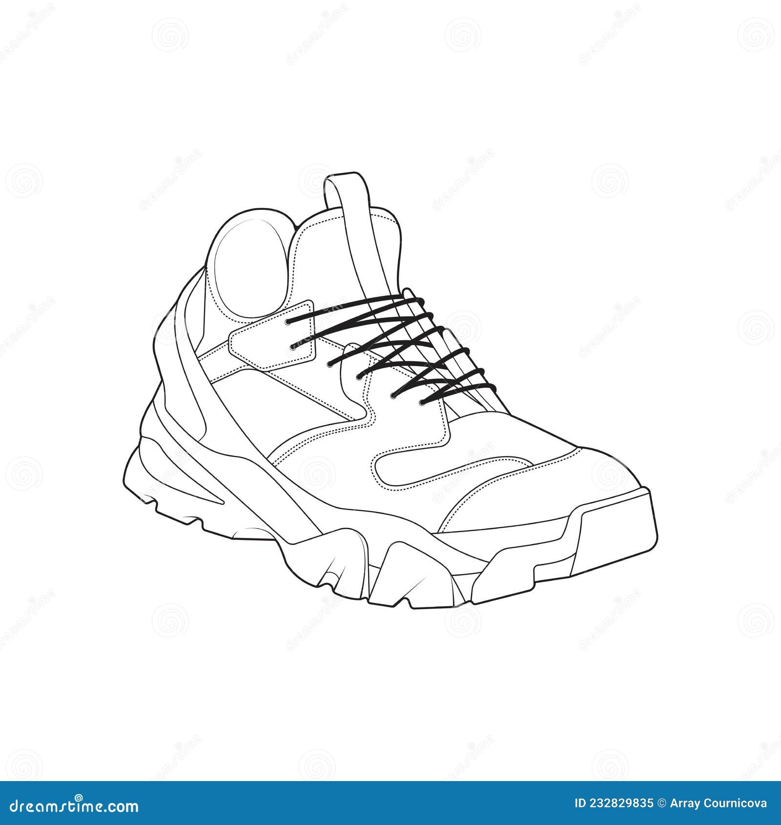 Sneakers Outline Drawing Black Lines Of Sport Shoe On White Background Stock Vector Illustration Of Casual Outline 232829835