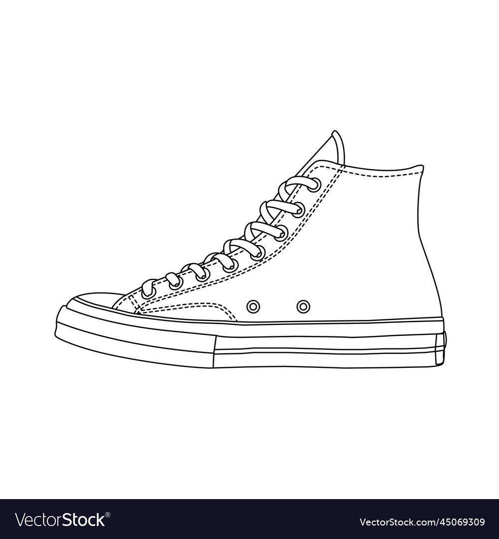 Sneakers Outline Icon On Isolated White Background
