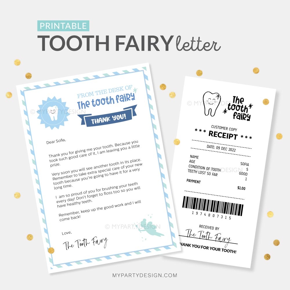 Tooth Fairy Letter Blue For Boy Printable PDF My Party Design Tooth Fairy Letter Blue For Boy Printable PDF My Party Design