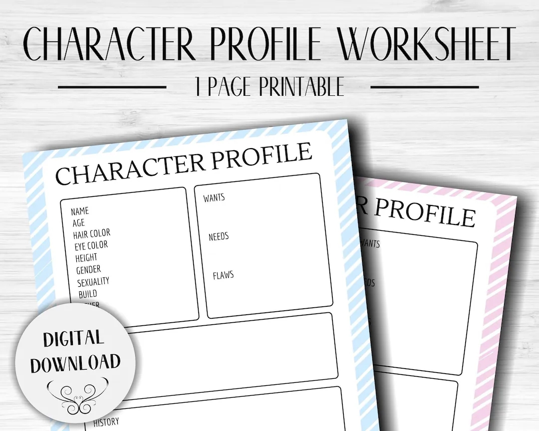 1 Page Character Profile Worksheet Writing Template Nanowrimo Character Outline Writing Printable Character Bio Etsy Australia