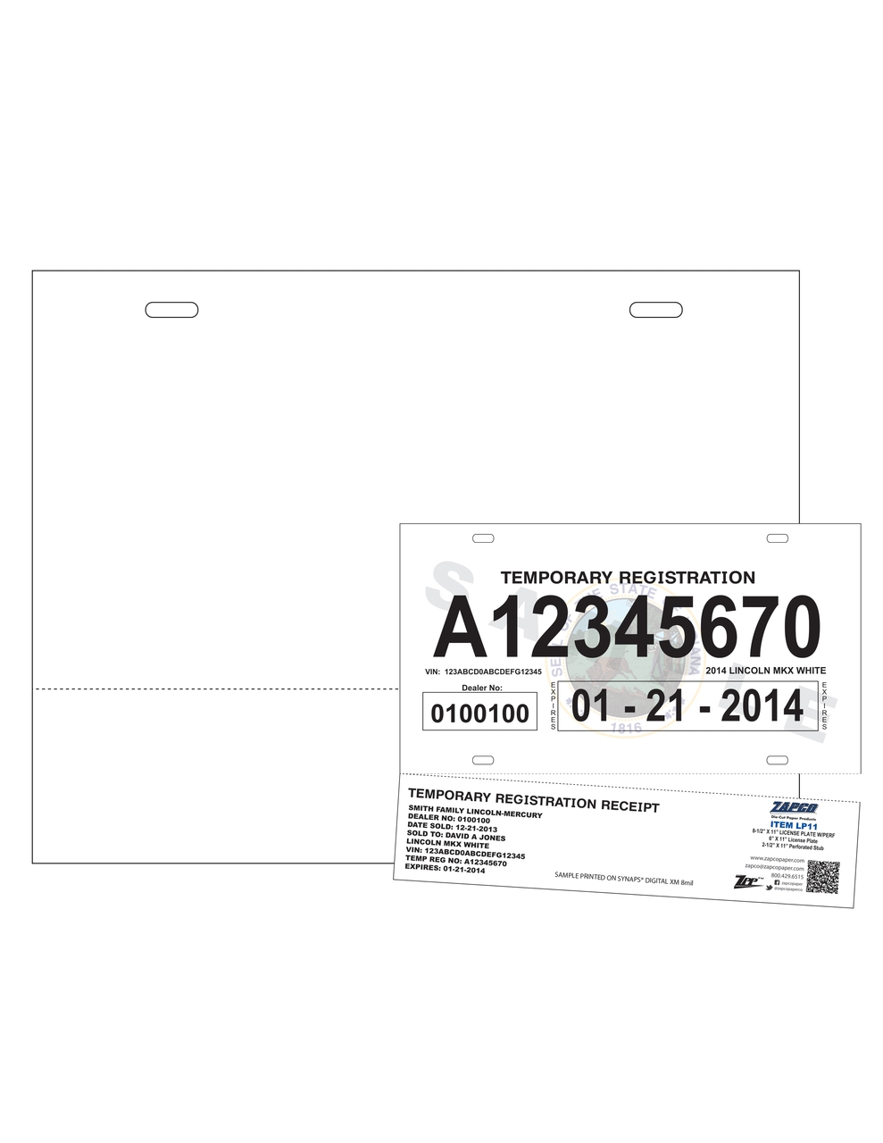 1 Up 6 X 11 License Plate Sheets 25 Pack