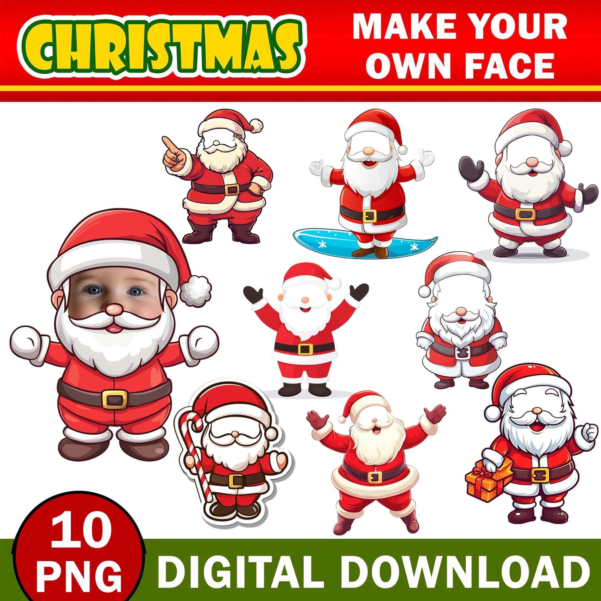 10x Christmas Add Your Own Santa Photo Face