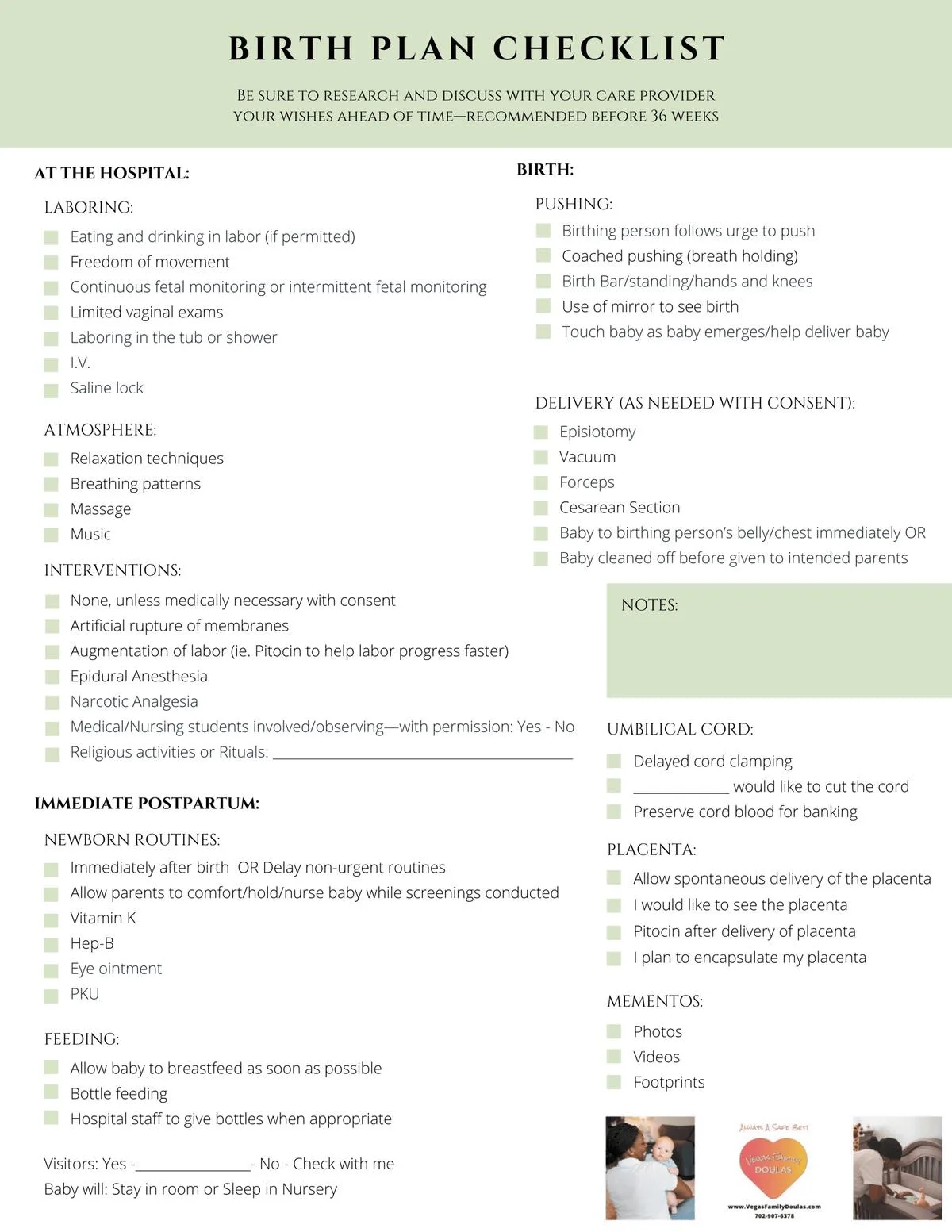 Birth Plan Template Free Printable
