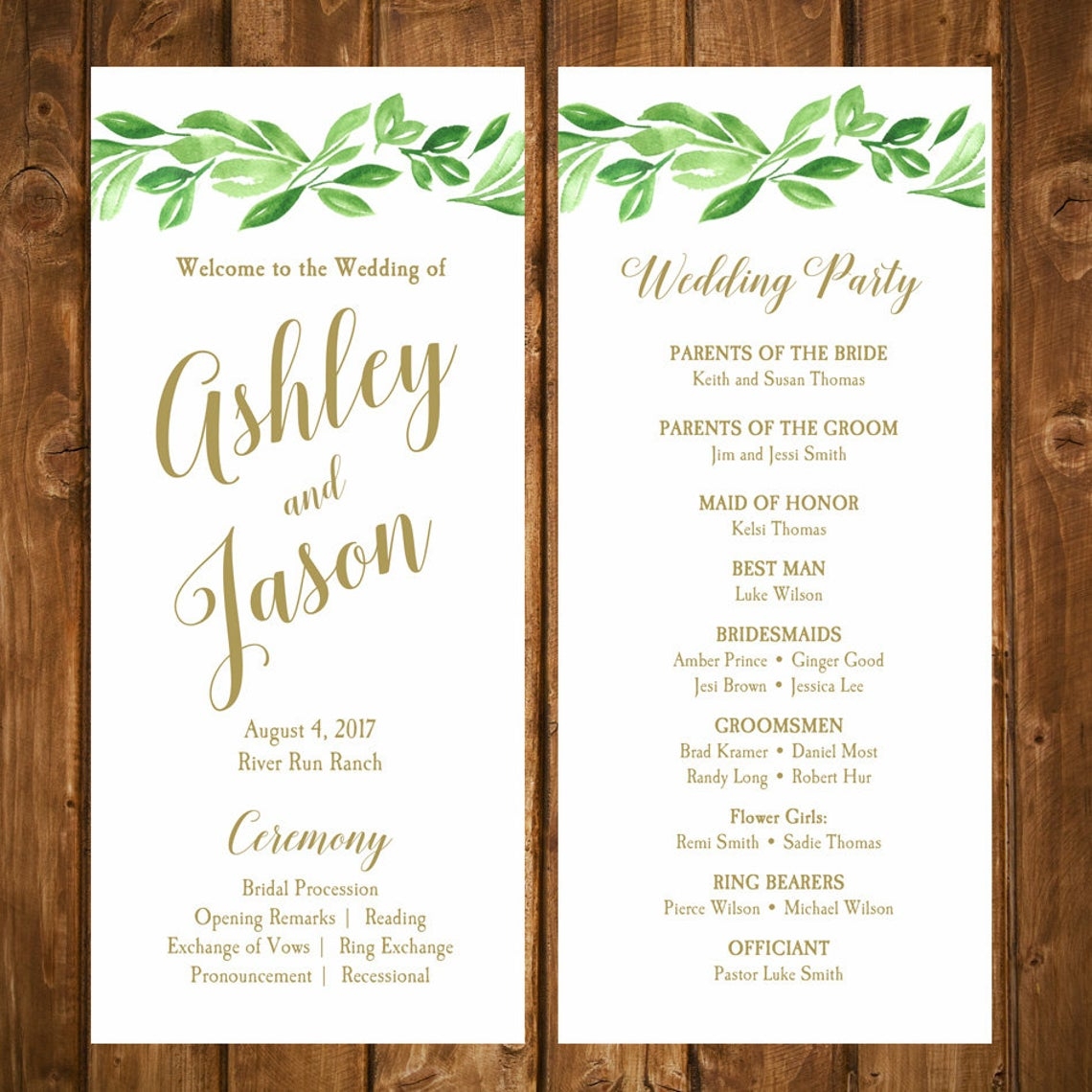 Printable Wedding Ceremony Program Templates