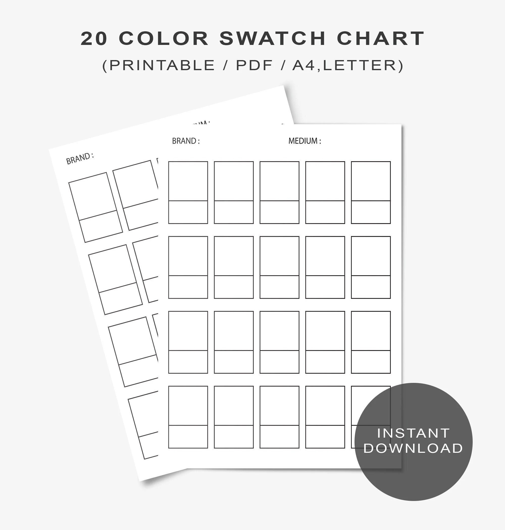 20 Color Swatch Chart Digital Printable 20 Color Swatch Chart Template PDF DIY Color Chart Watercolor Pencil Pastel Color Template Etsy