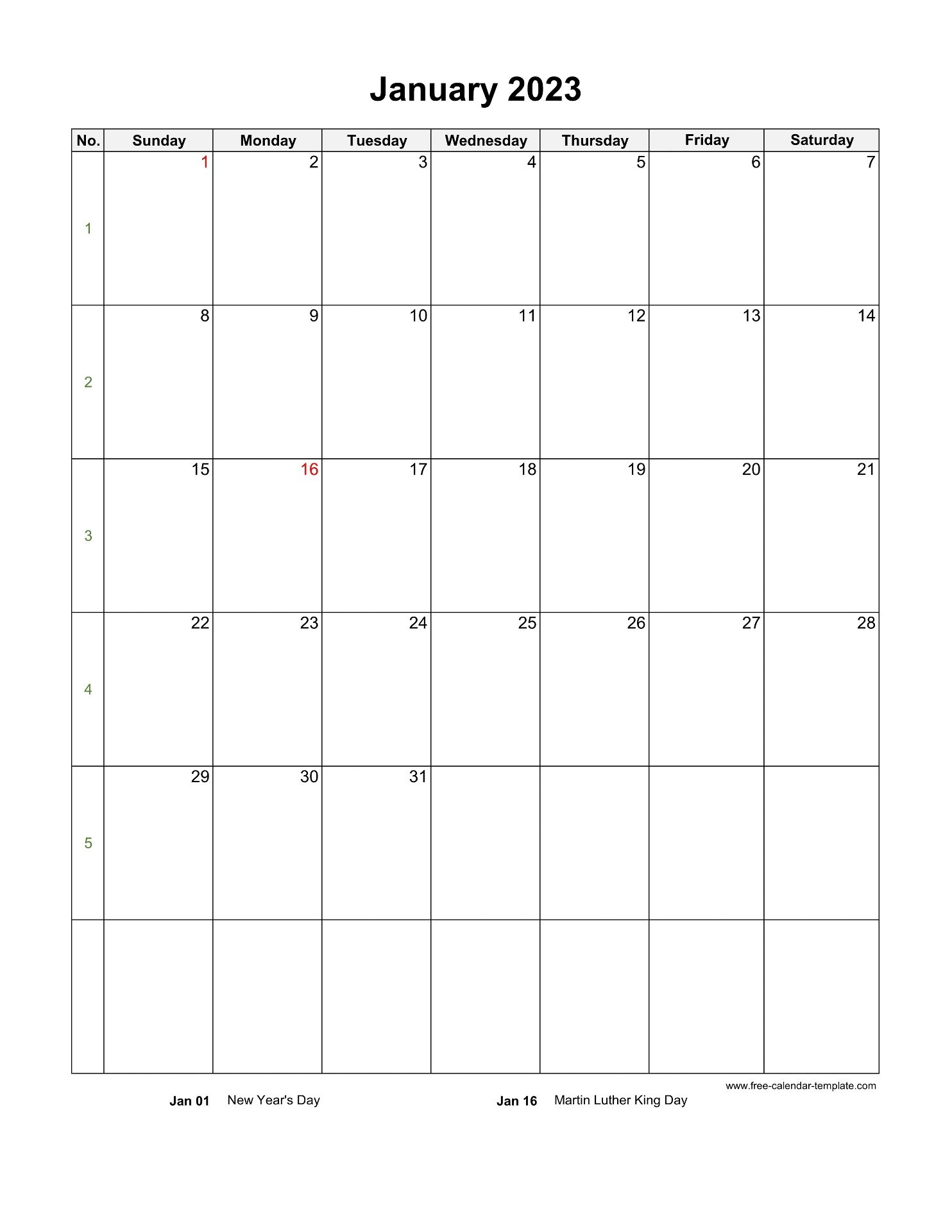 Printable Downloadable Blank Calendar Template