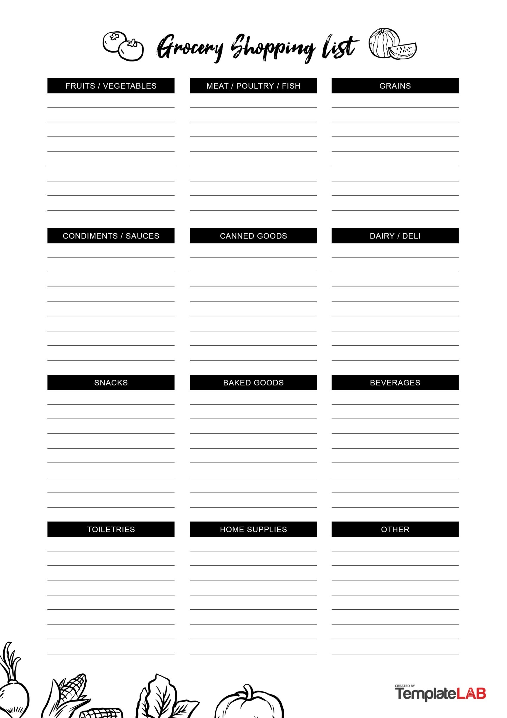 Printable Grocery List Template Free