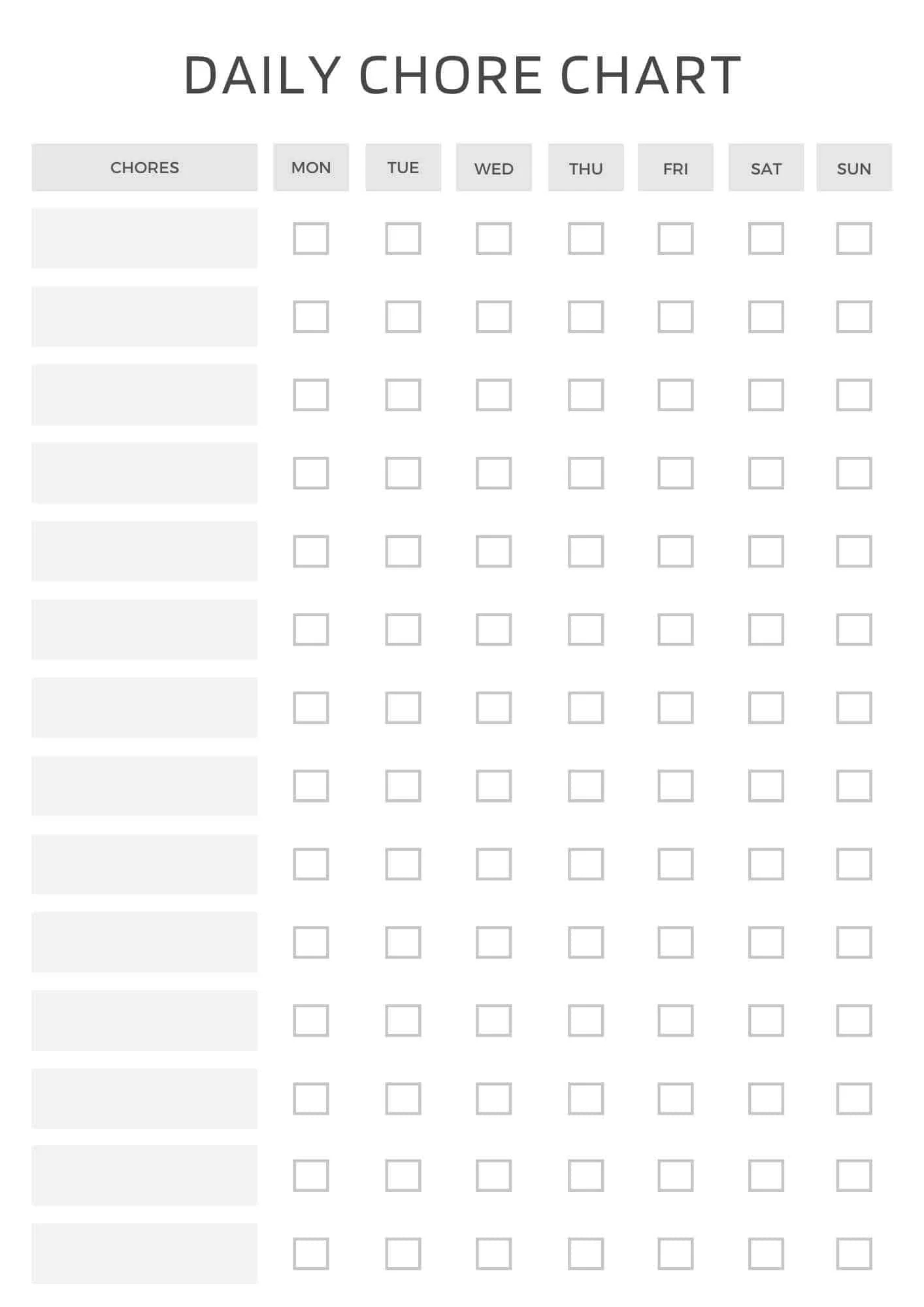 Chore Chart Printable Template