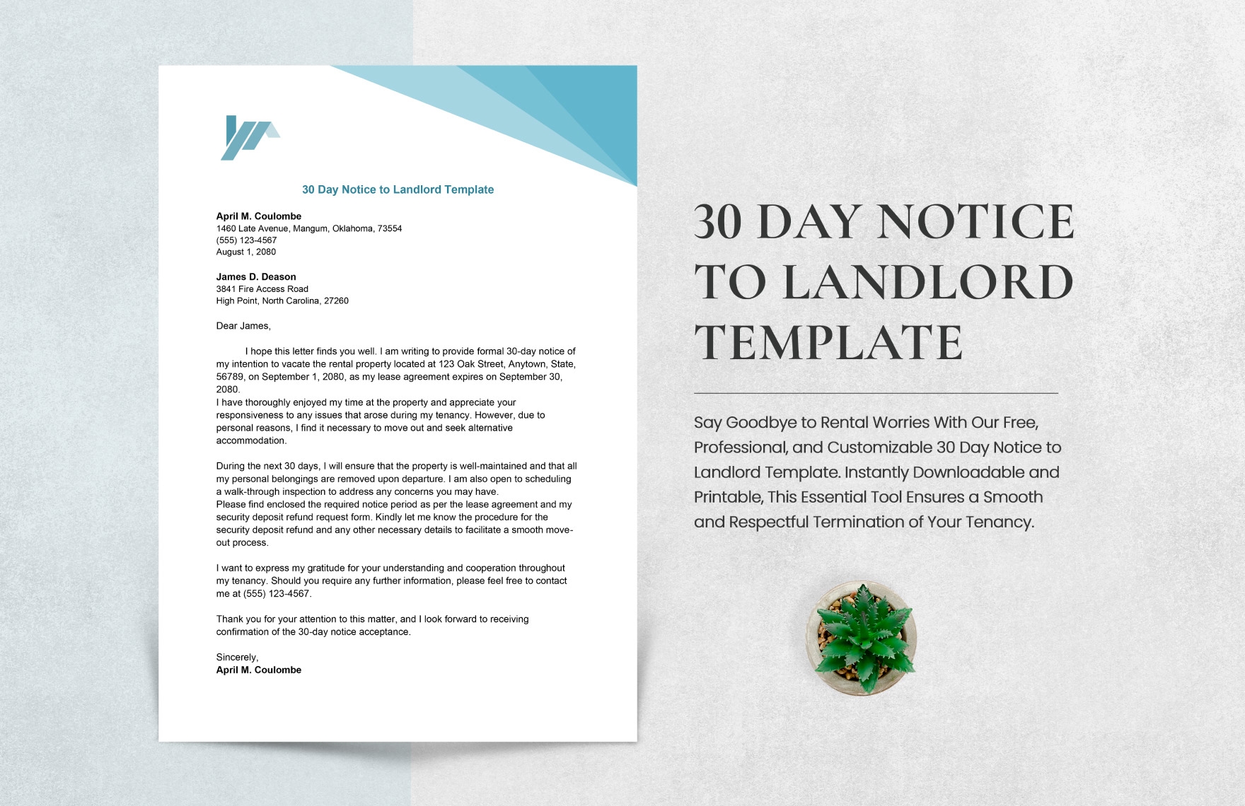 30 Day Notice To Landlord Template In Pages Word PDF Google Docs Download Template