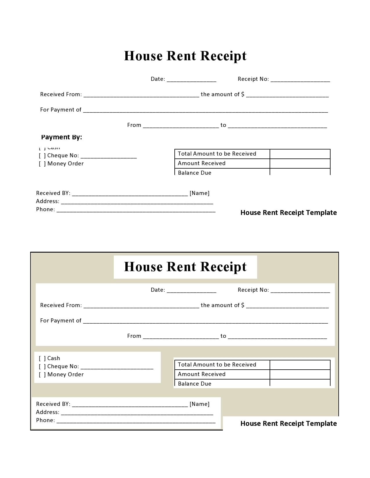 Printable Receipt Template Pdf