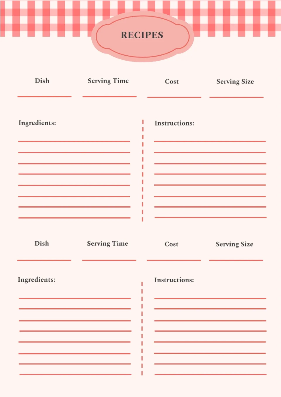 Free Printable Recipe Template