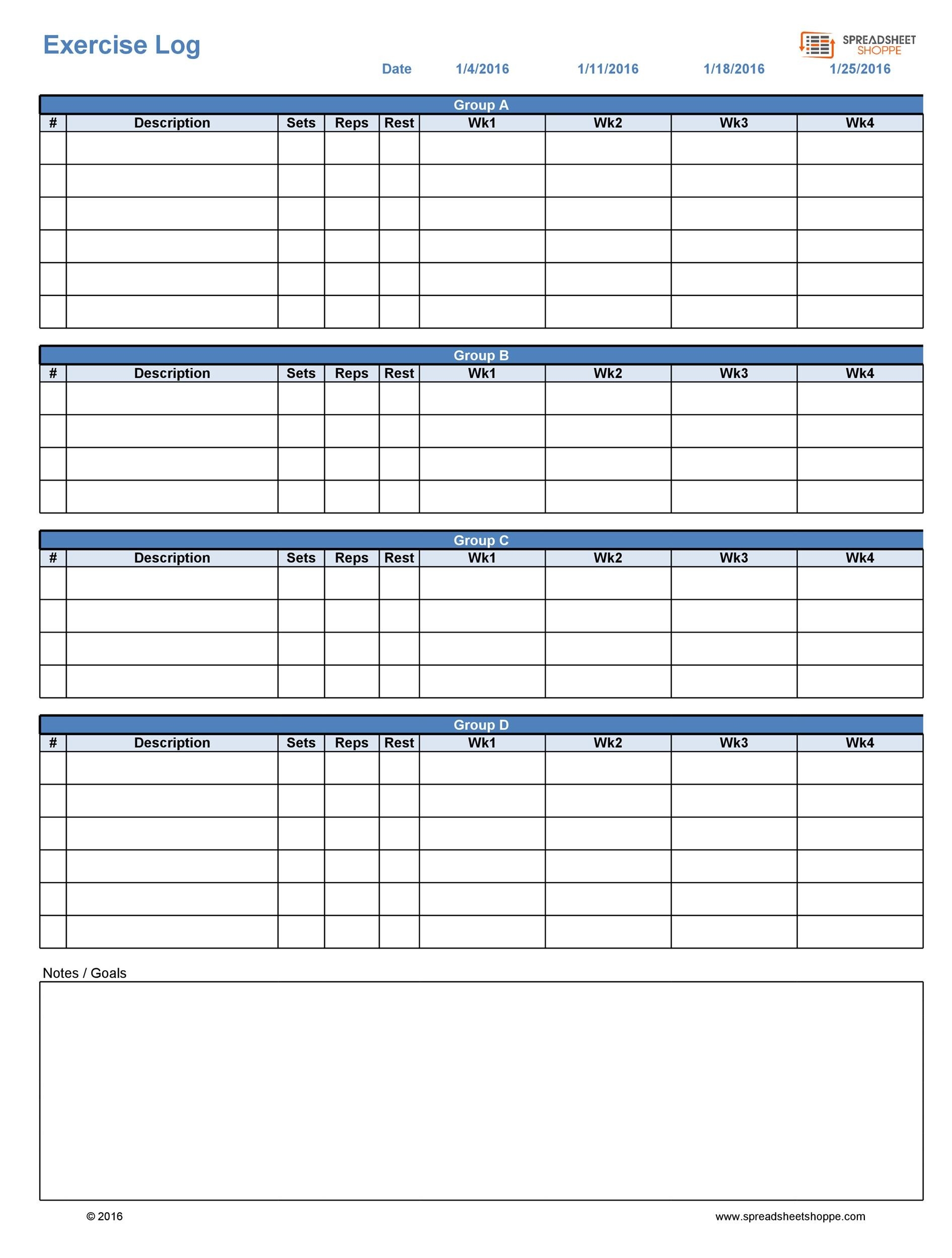 40 Effective Workout Log Calendar Templates TemplateLab Worksheets Library