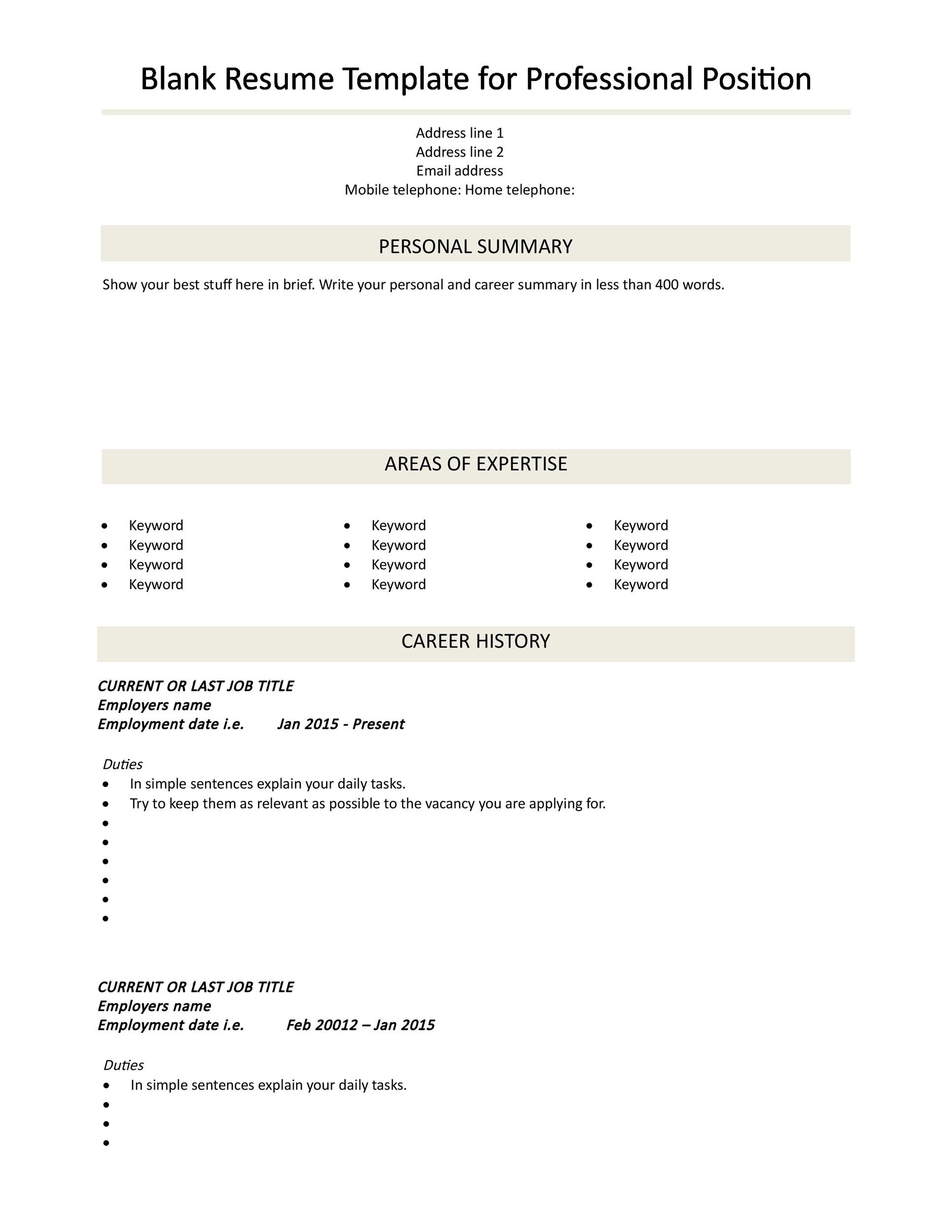 Printable Downloadable Blank Resume Template Printable Downloadable Blank Resume Template