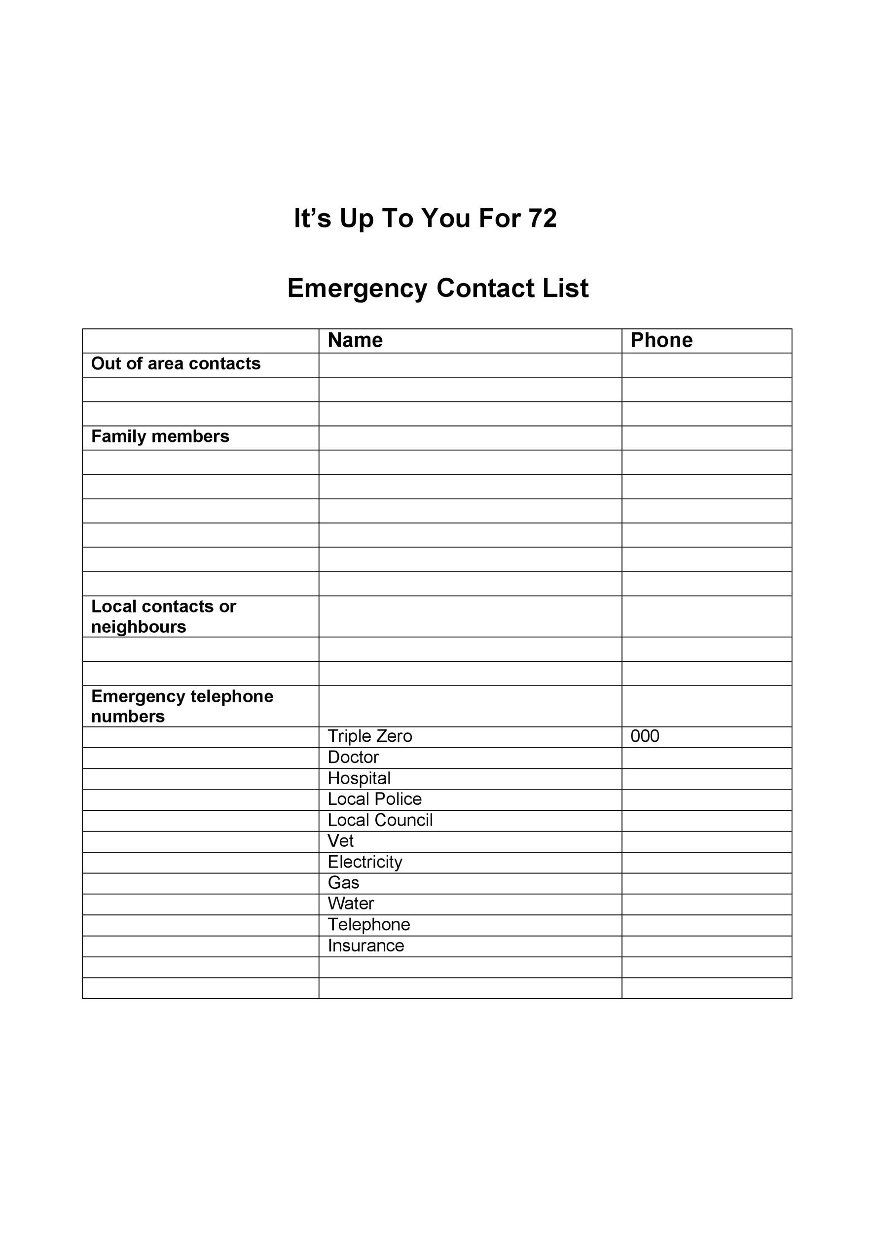 Printable Name And Phone Number Template