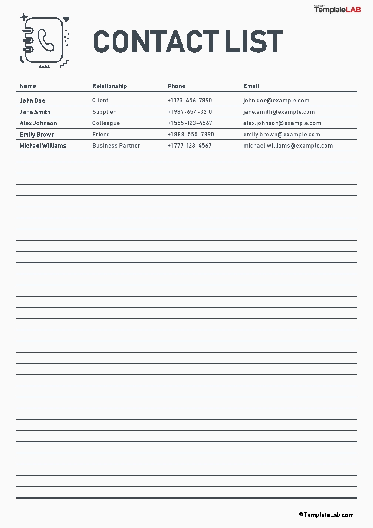 Printable Cute Contact List Template