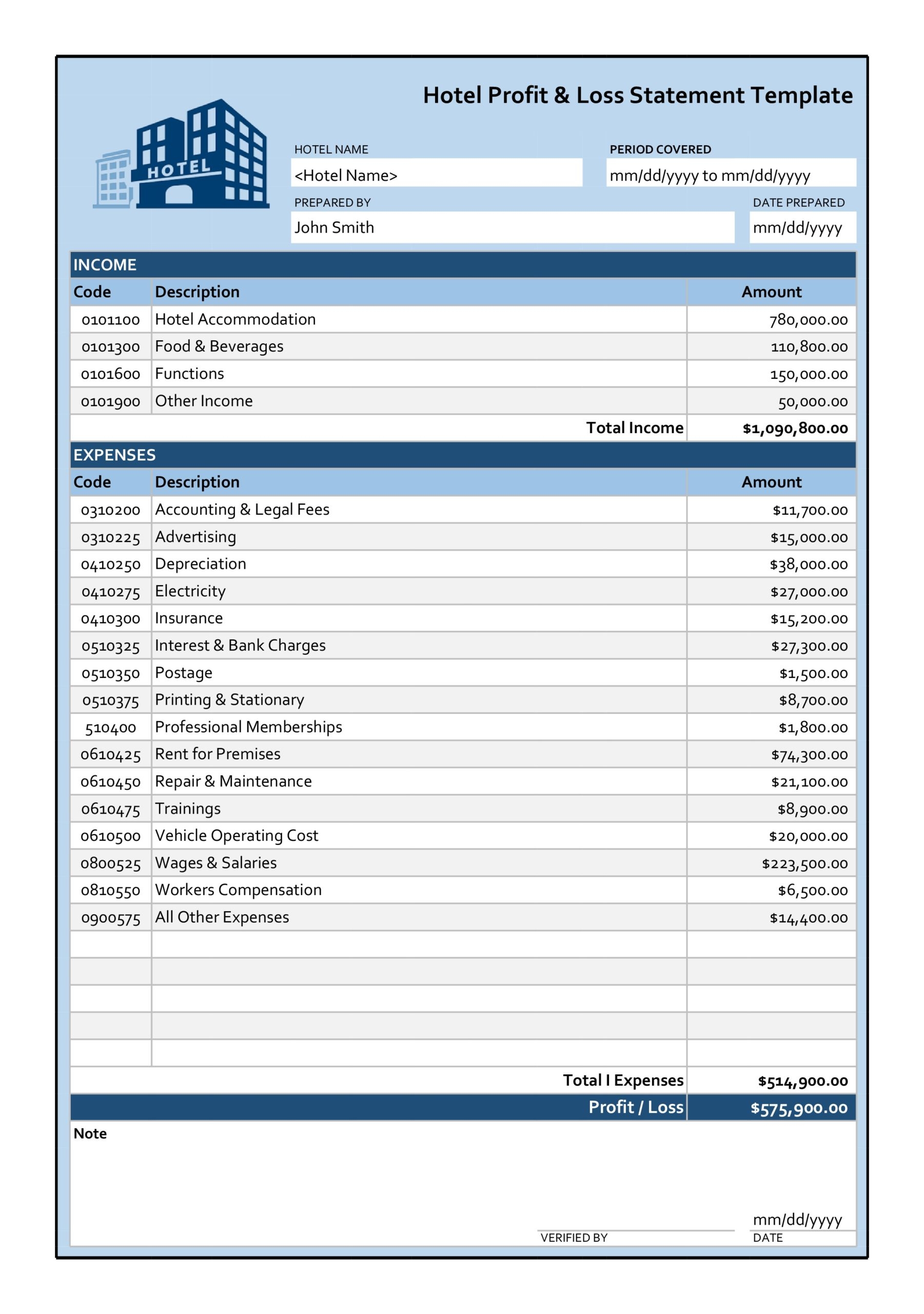 Printable Blank Income Statement Template