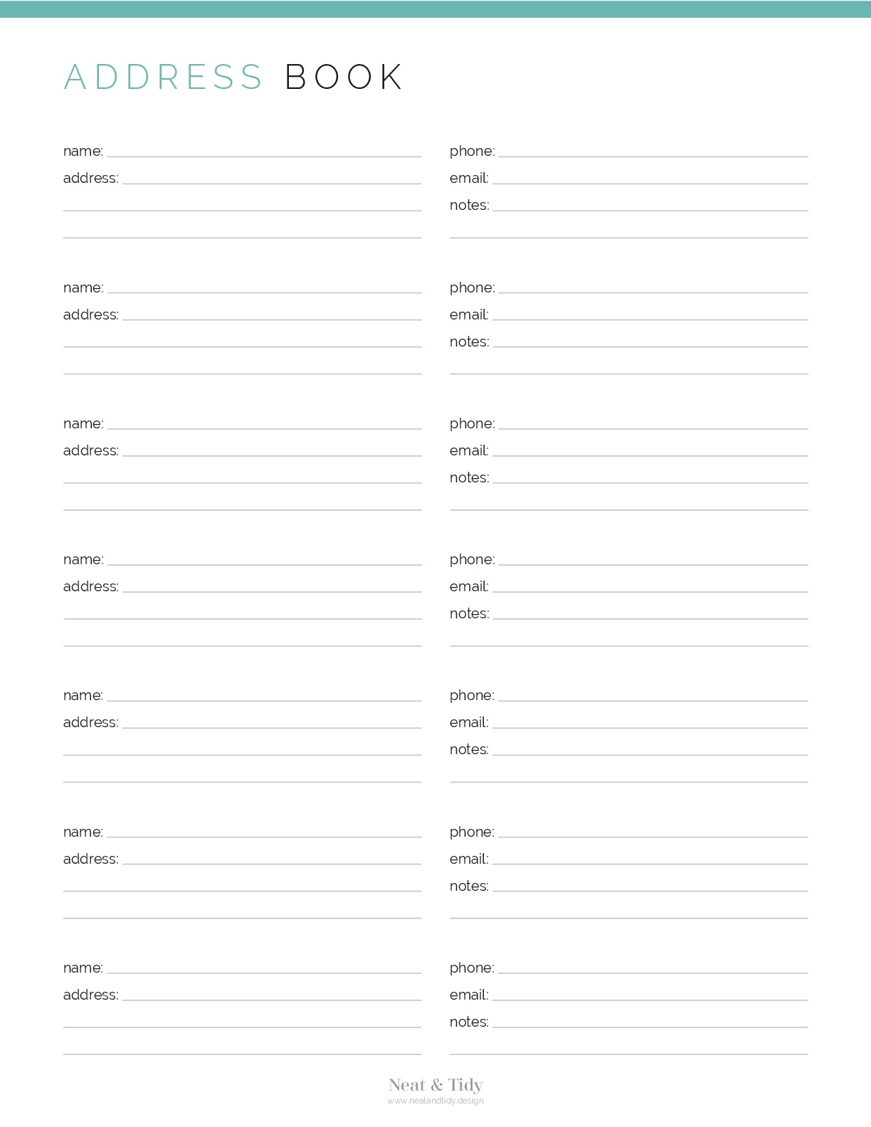 Printable Address Book Template