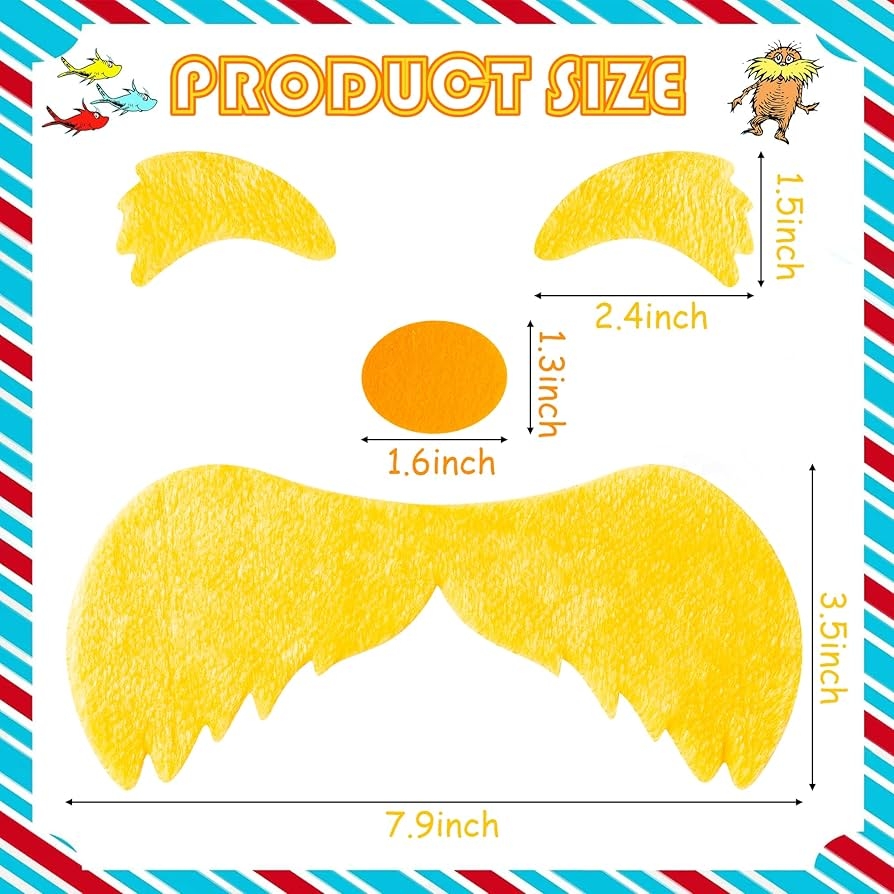Amazon 4Pcs Book Week Costume Yellow Fake Mustache Accessories Felt Facial Self Adhesive Eyebrow Nose Mustache Synthetic Cosplay Assortment Dress up Cat s Hat Pretend Play Party Supplies Favors For Kid Adult Clothing 