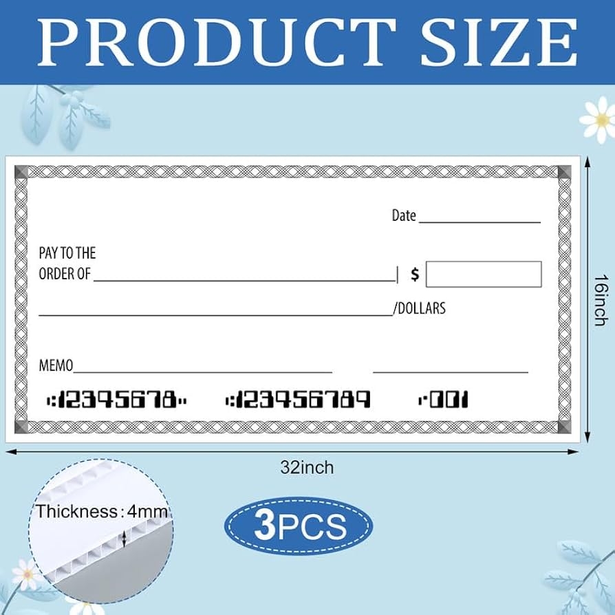 Amazon Cholemy 3 Pcs Giant PP Plastic Dry Erase Checks 16 X 32 Inches Thick Oversized Blank Checks For Presentation Fundraiser Raffle Sweepstakes Rewards Industrial Scientific