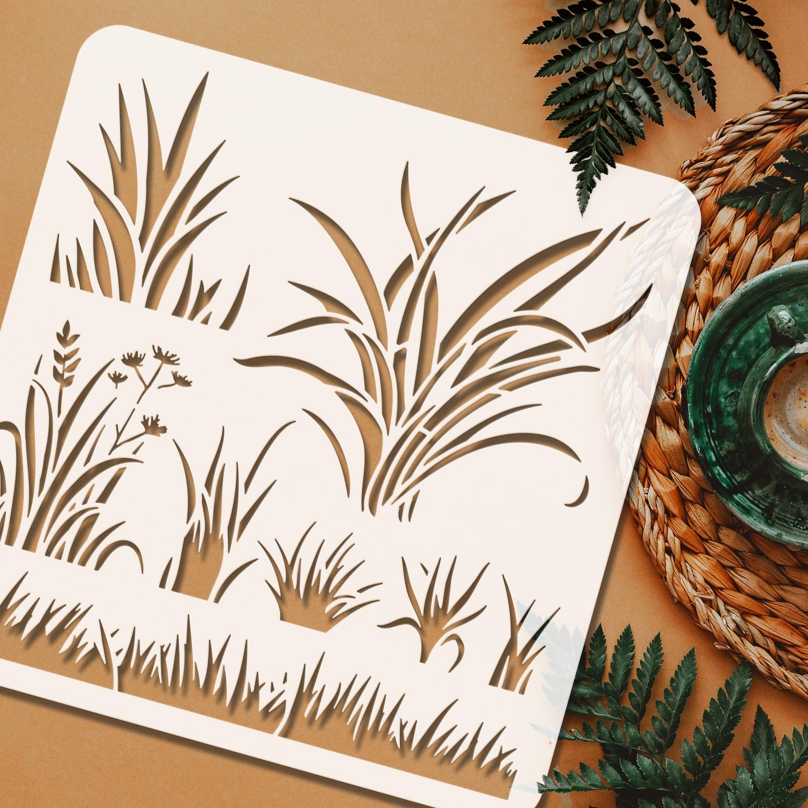 Amazon FINGERINSPIRE Grass Stencil 11 8x11 8inch Reusable Reed Drawing Template For Painting Plastic Cattail Leaves Plants Pattern For Wall Wood Furniture Arts Crafts Sewing