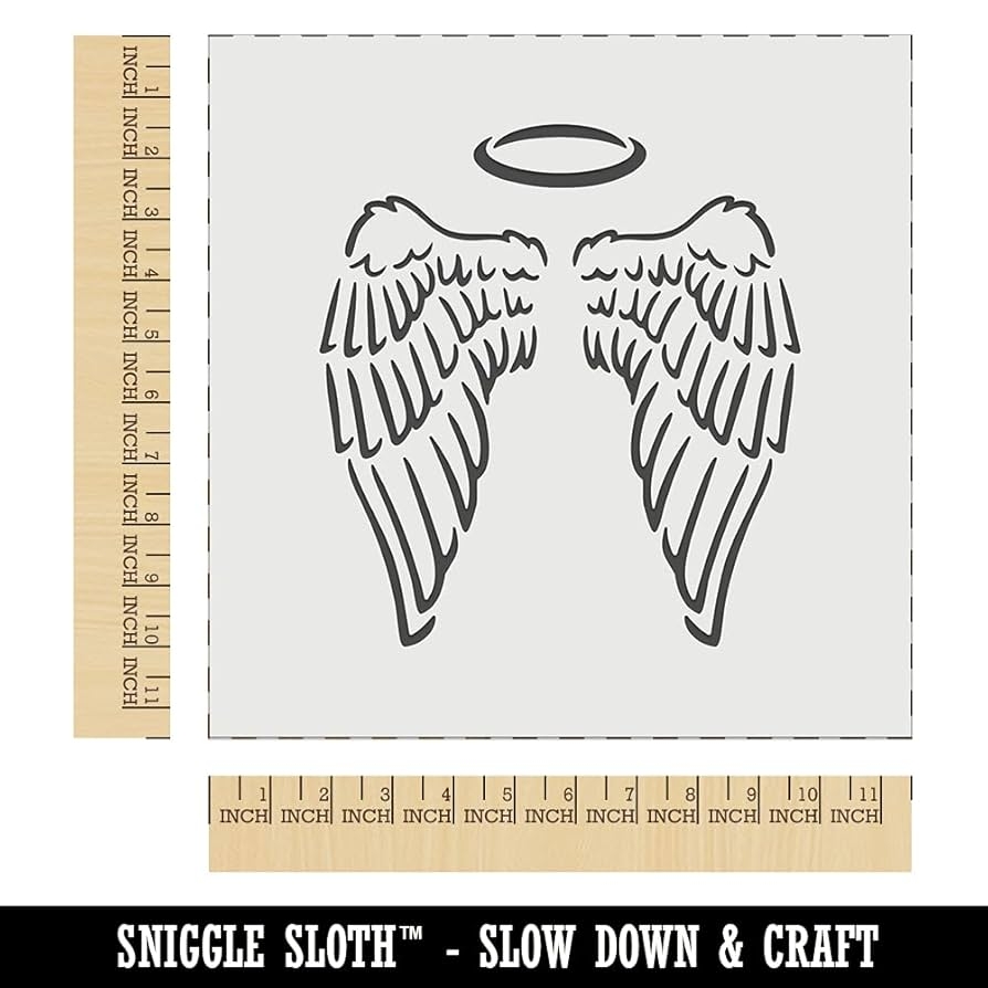 Amazon Folded Angel Wings With Halo Feathers Wall Cookie DIY Craft Reusable Stencil 11 5 Inch Arts Crafts Sewing