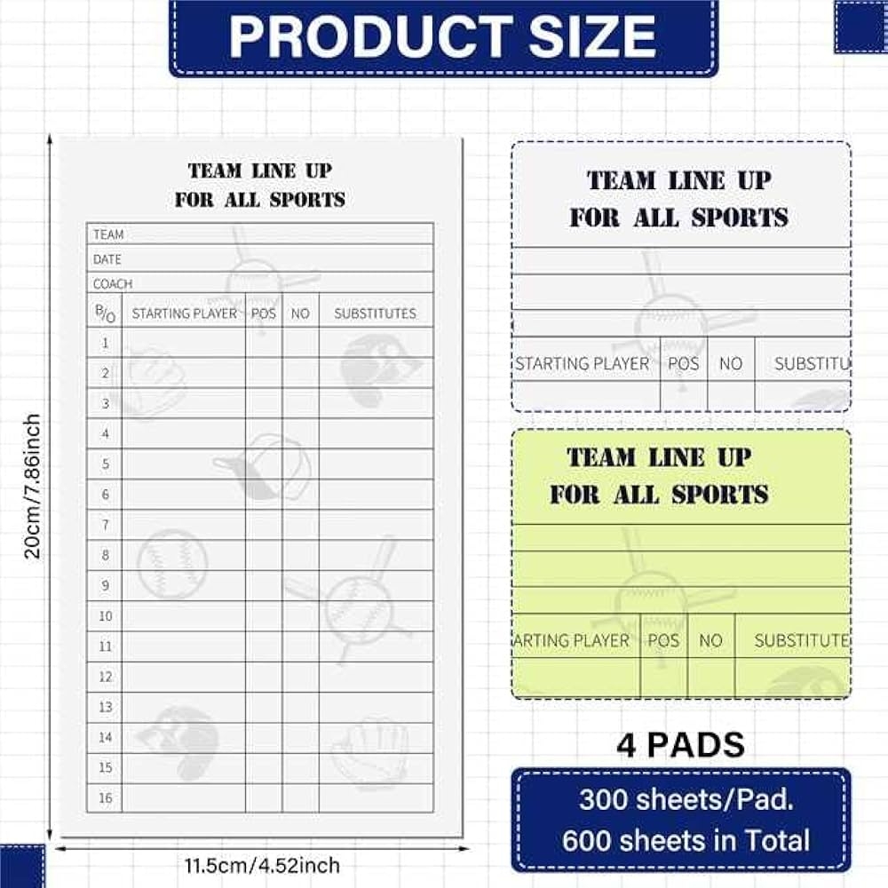 Amazon Junkin Baseball Softball Lineup Cards 4 53 X 7 87 Inch Lineup Sheets 30 Games With 16 Player Roster Baseball Scorebook Coaching Accessories For Coaches Umpires 4 Part Carbonless Copies 60 Sets Sports Outdoors