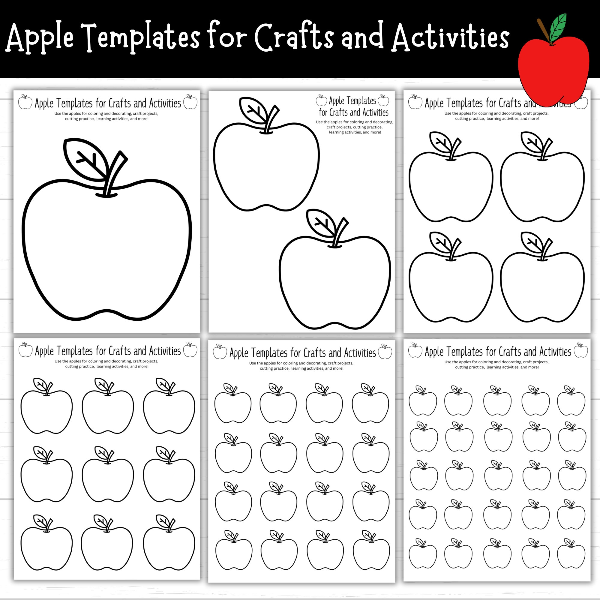 Apple Templates For Crafts And Activities Apples To Color Apples To Cut Out DIY Apple Activities Apple Coloring Pages Apple Worksheets Etsy