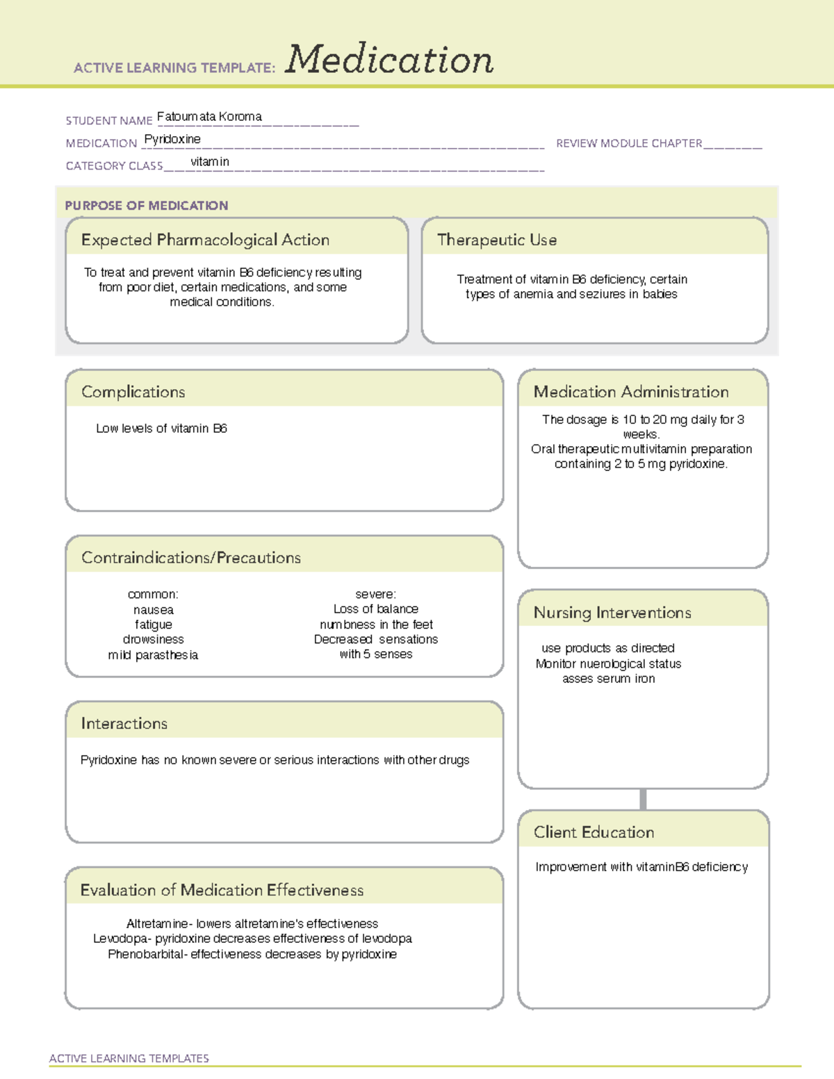 ATI Editable Med Template ACTIVE LEARNING TEMPLATES Medication STUDENT NAME Studocu