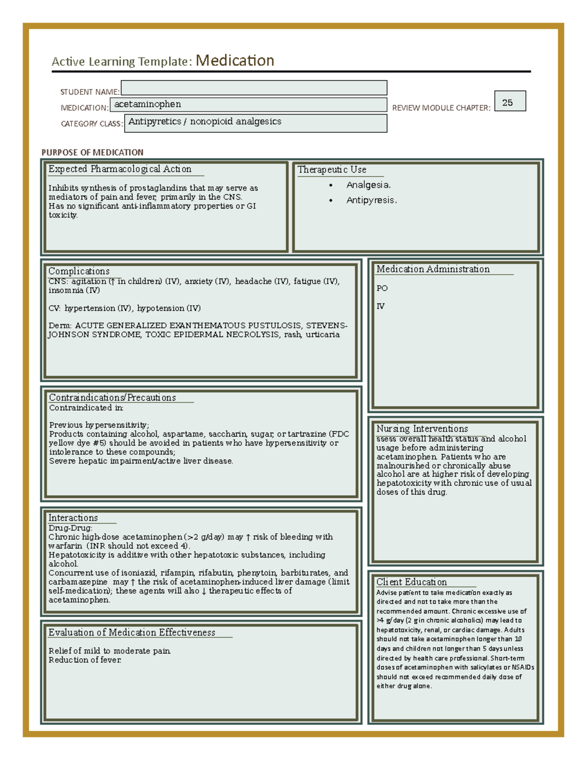 Ati Medication Template Printable
