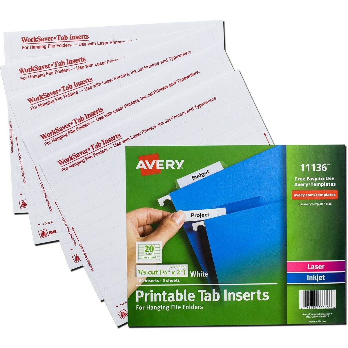 Avery 11136 WorkSaver Printable Tab Inserts For 1 5 Cut Hanging Folders 72782111366 EBay