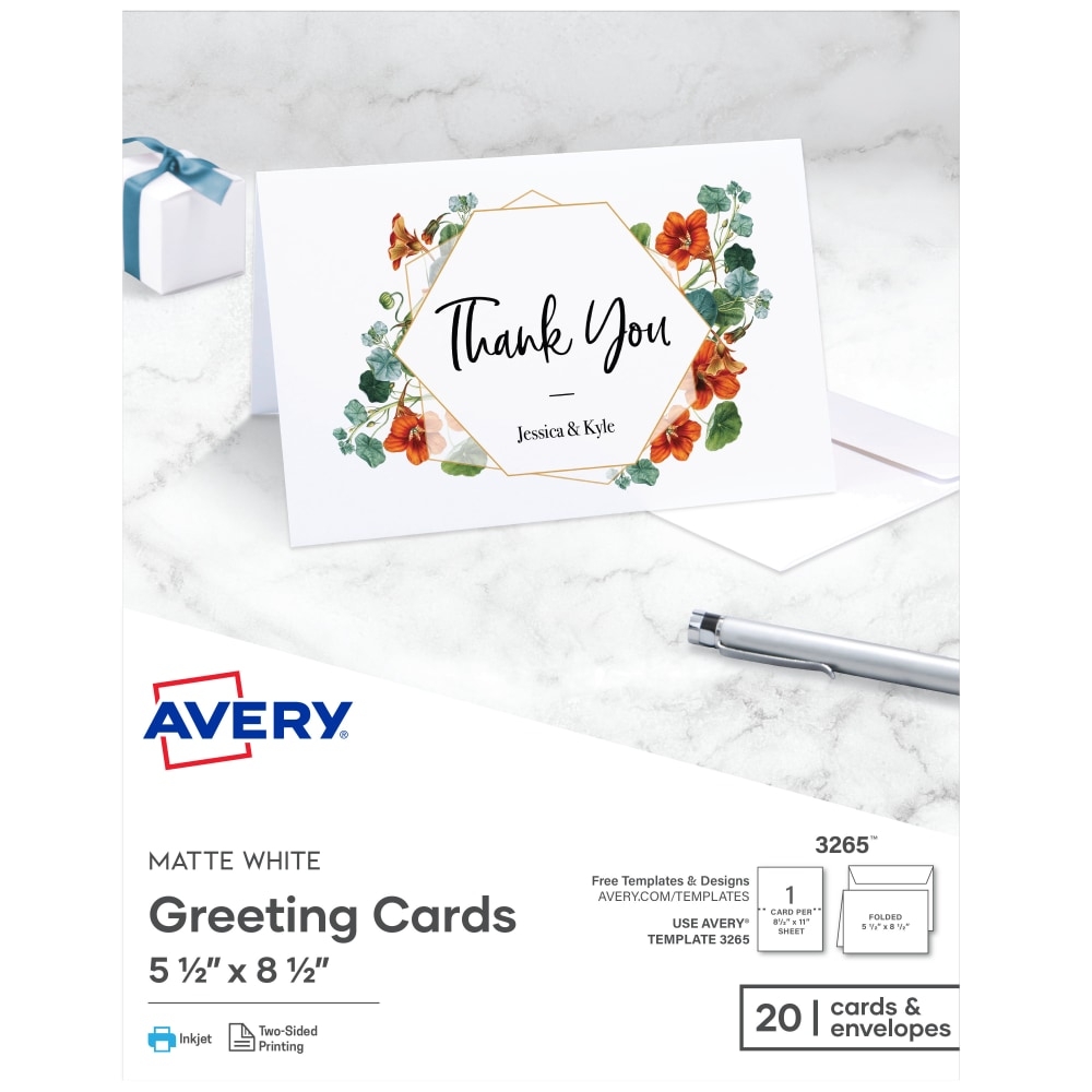 Avery Printable Greeting Cards Half Fold 5 5 X 8 5 Matte White 20 Blank Cards With Envelopes OfficeSupply