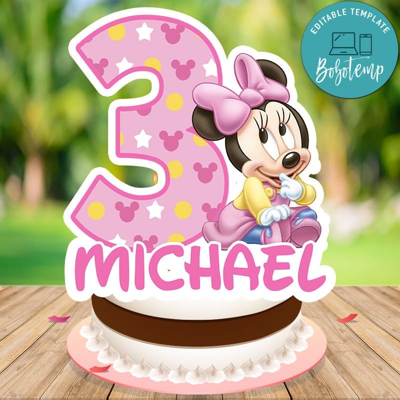 Baby Minnie Mouse Cake Topper Template Printable Instant Download Bobotemp