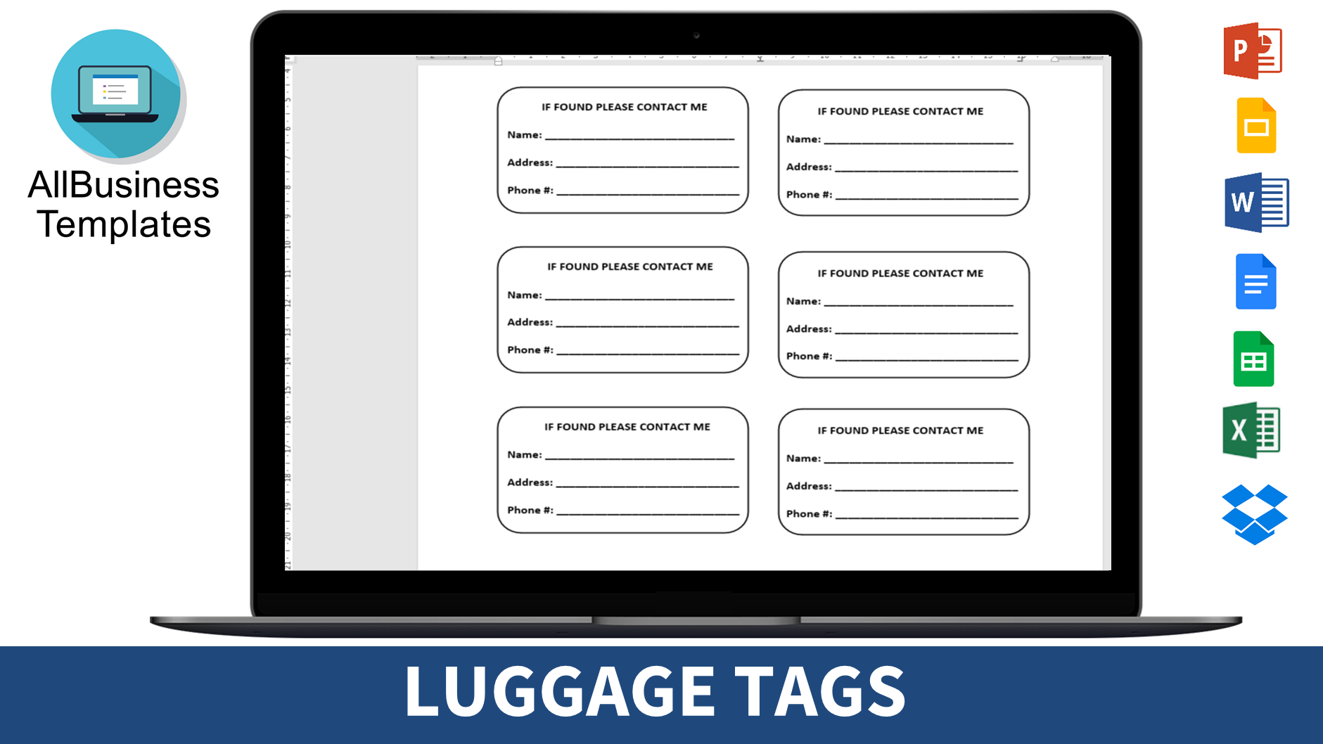 Printable Editable Luggage Tag Template Printable Editable Luggage Tag Template