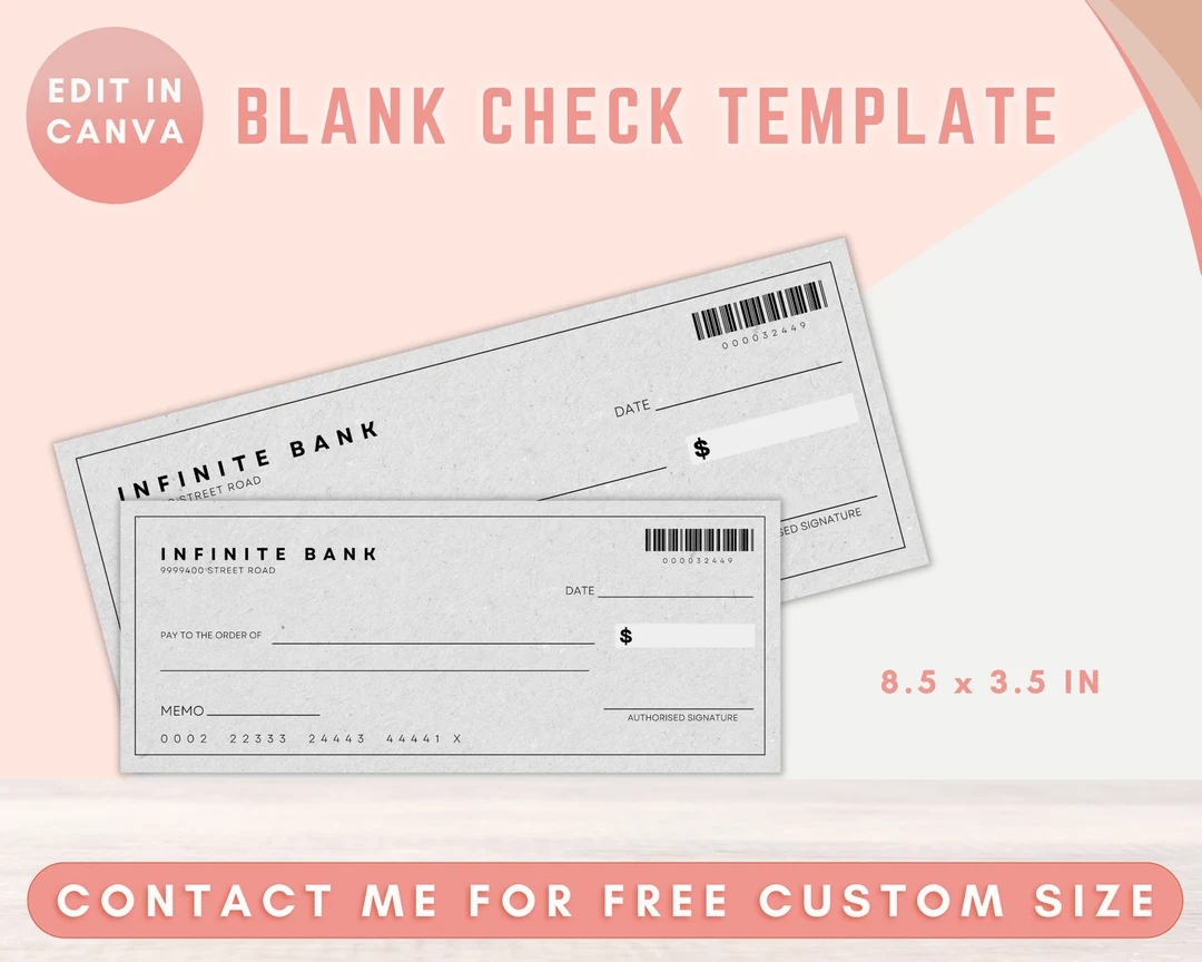 Bank Note Printable Blank Check Blank Birthday Cheque Check Template Canva Check Paper Customizable Check Templates Check Payment Bank Etsy de
