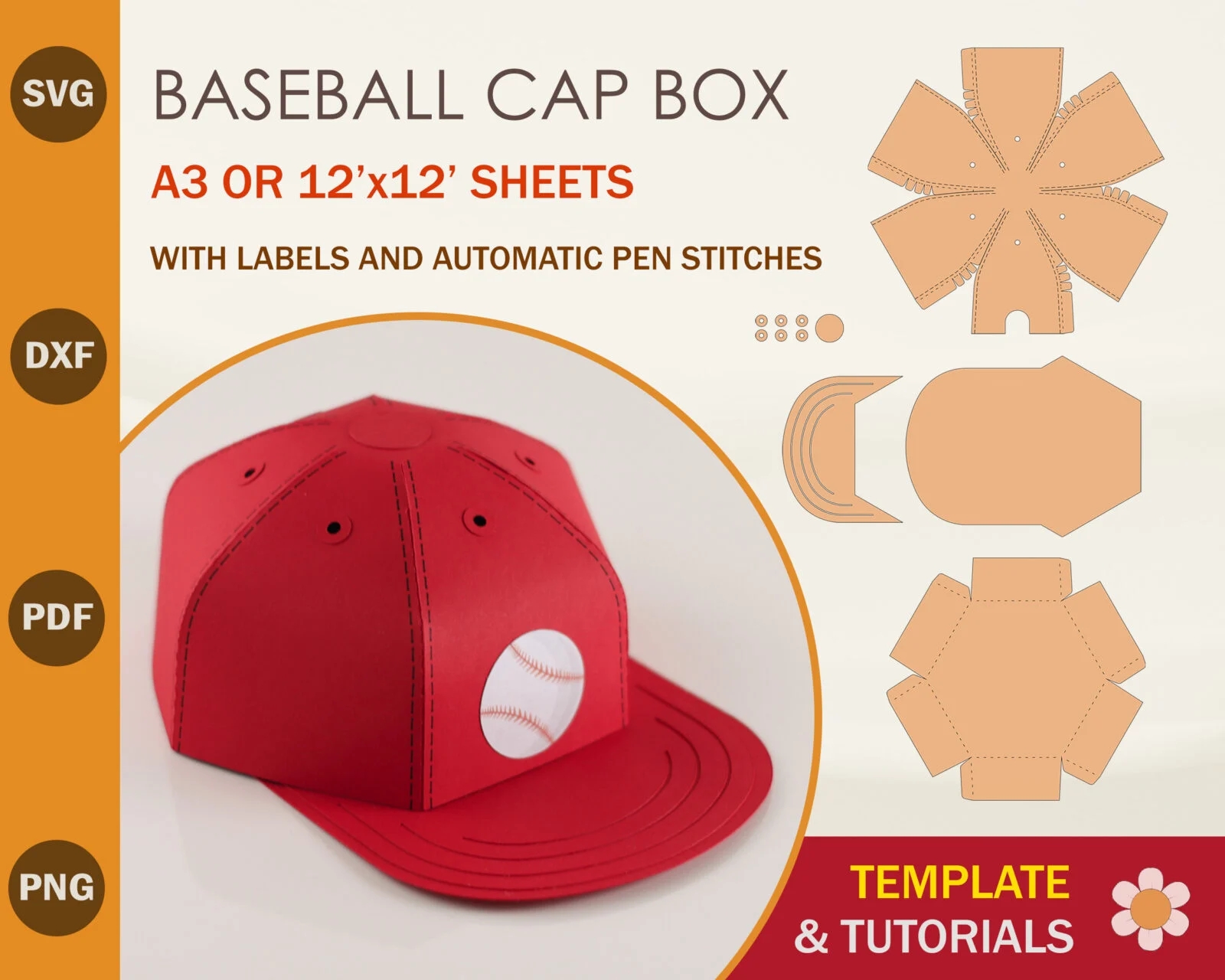 Baseball Cap Box Template SVG DXF PDF PNG Artcrafter