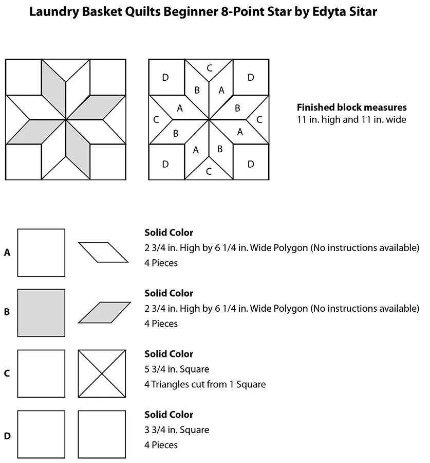 Beginner Eight Point Star Quilt Block Guide Free PDF By Edyta Sitar Of Laundry Basket Quilts Fat Quarter Shop