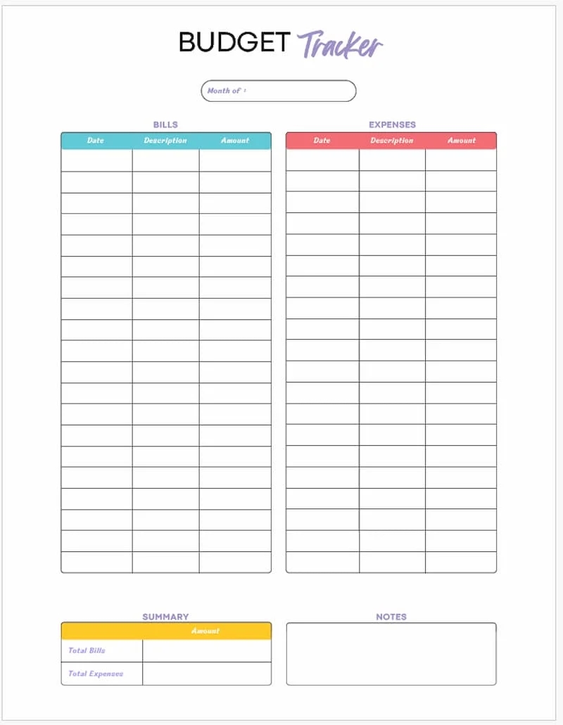 Free Monthly Budget Template Printable