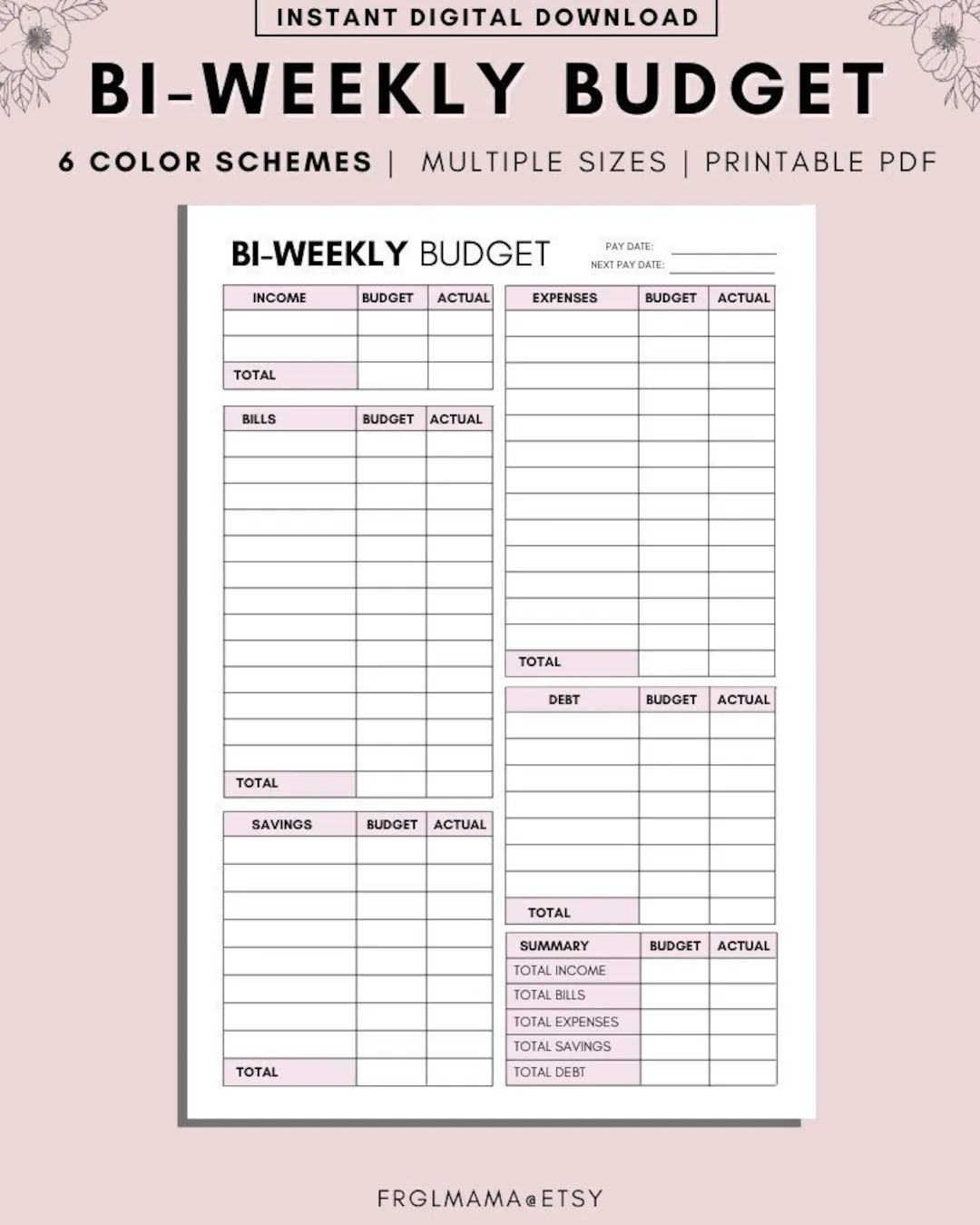 BI WEEKLY Budget Overview Template Printable Paycheck Budget Printable Budget Binder Budget Planner Budget Template A4 A5 Letter PDF Etsy