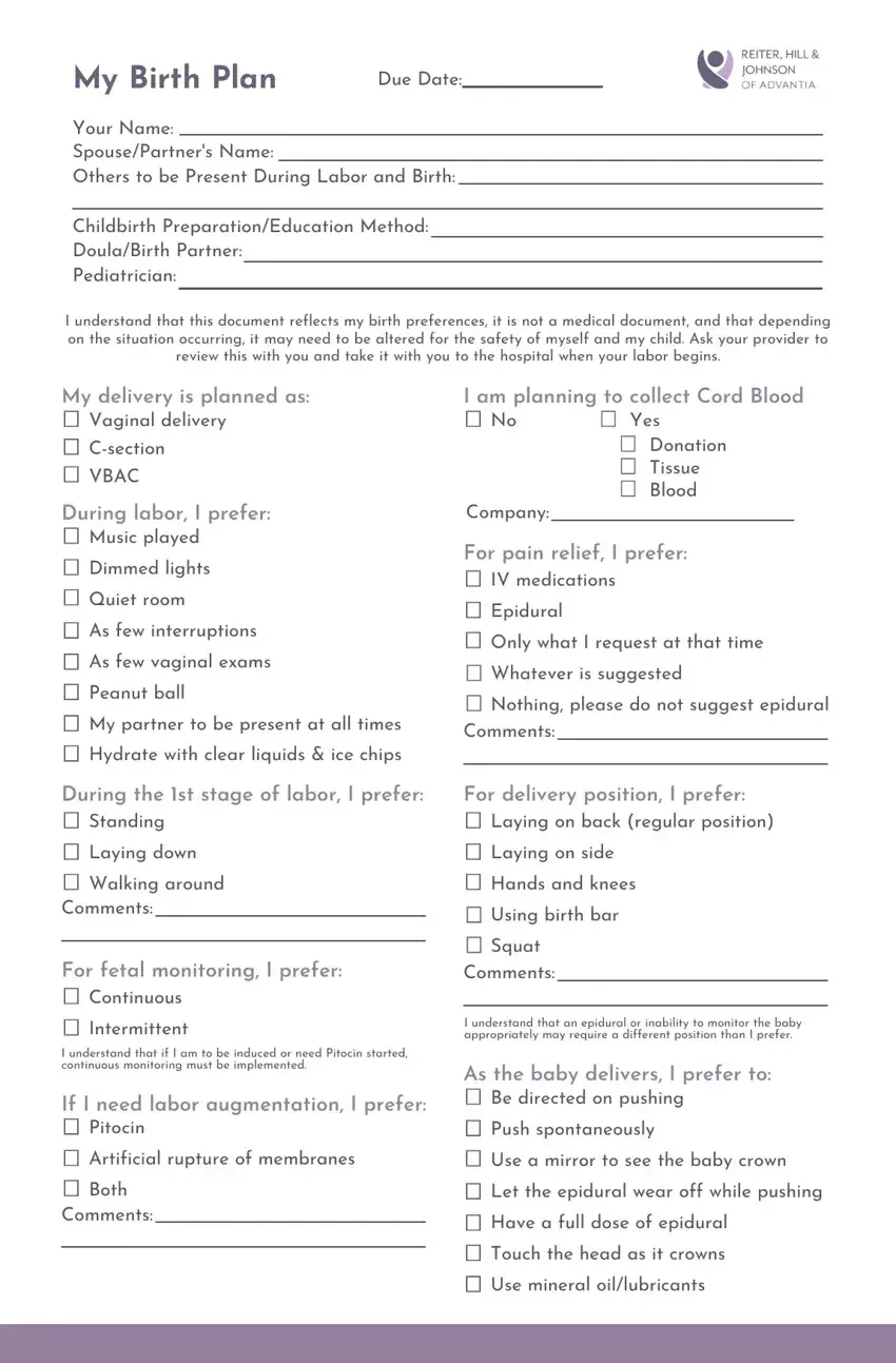 Birth Plan Worksheet Fill Out Printable PDF Forms Online