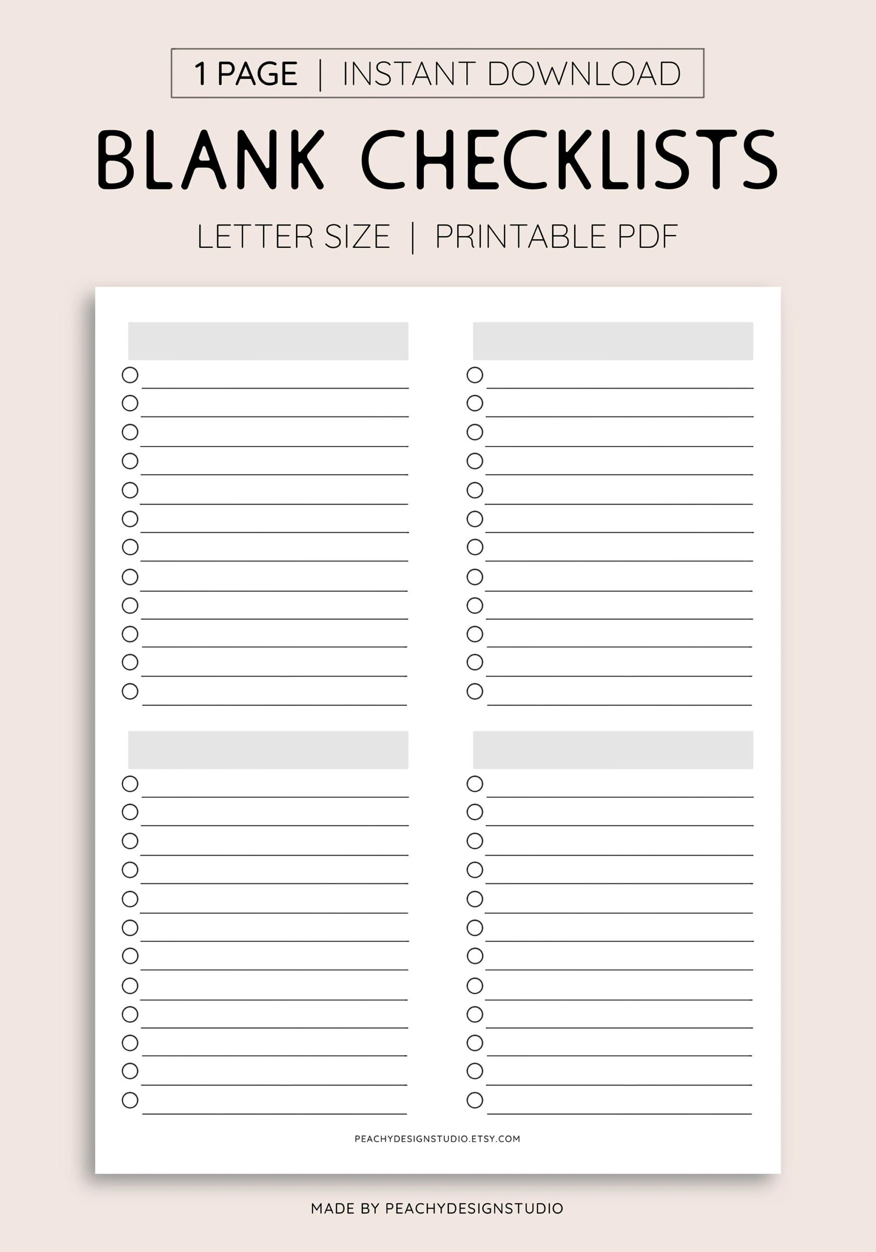 Free Printable Blank Checklist Template Free Printable Blank Checklist Template